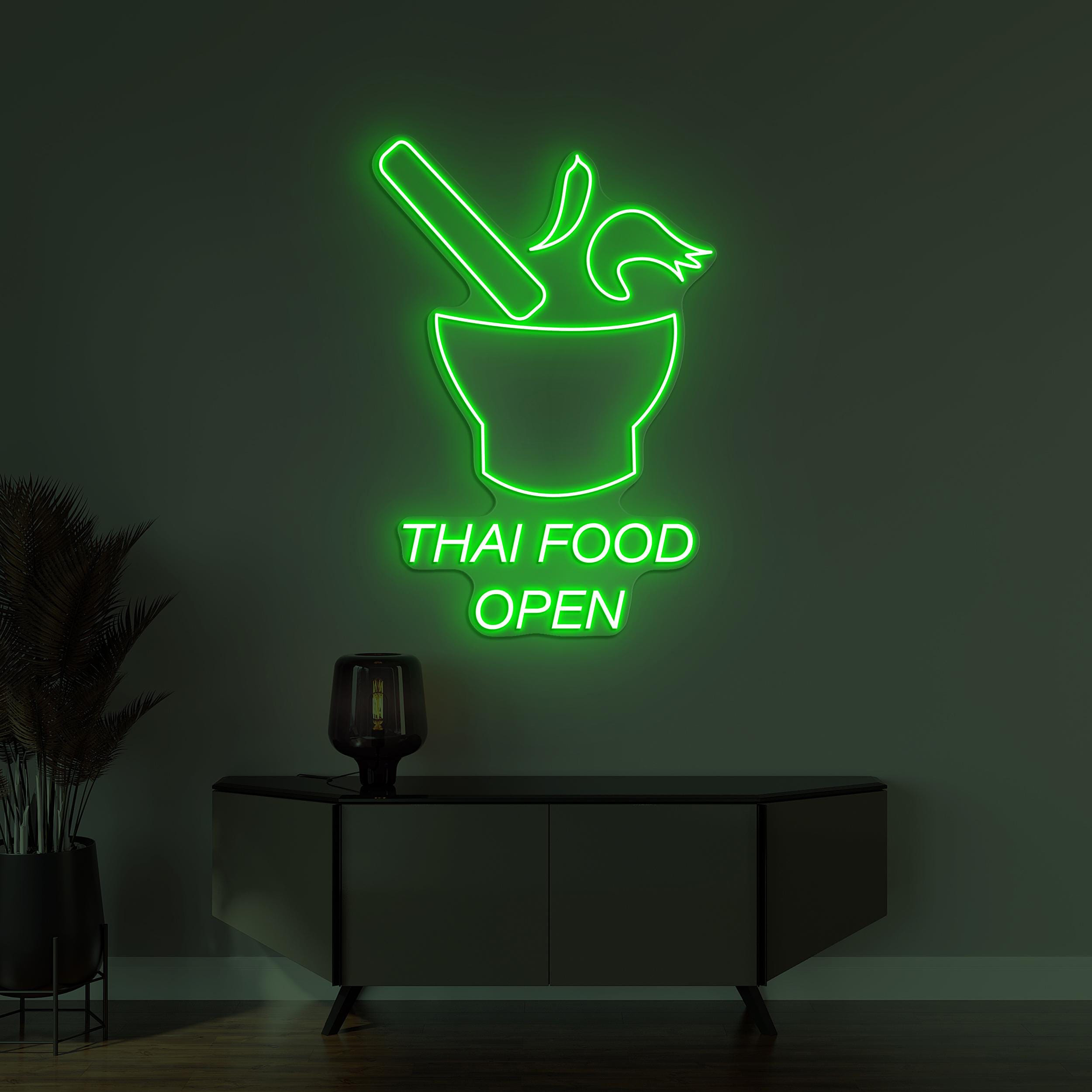 Thai Food Open Neon Sign, Thai Food Open LED Light, Asian Food Wall Decor, Restaurant Wall Decor, Tom Yum Bowl Led Sign, Thai Food Wall Art