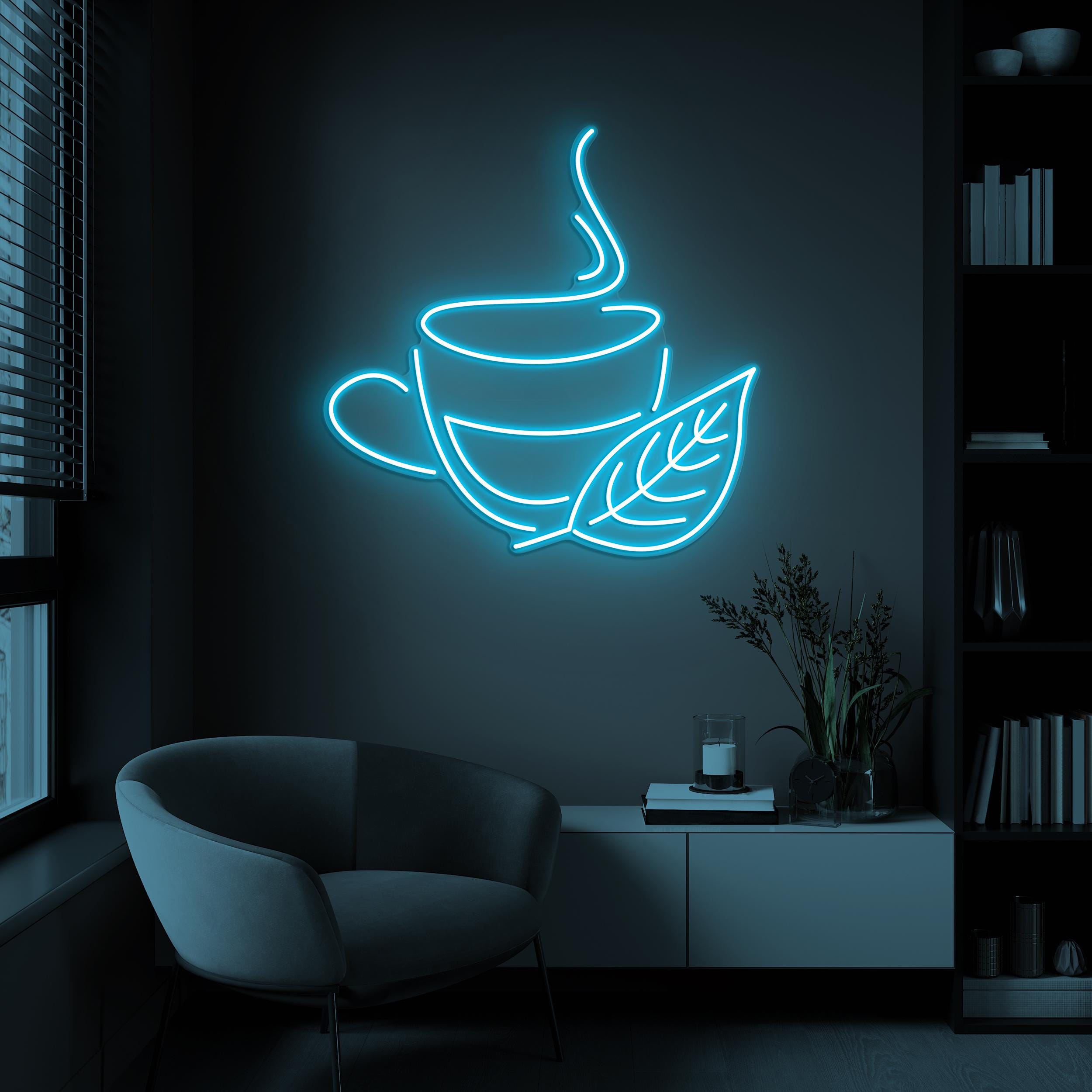 Green Tea Cup Neon Sign, Green Tea Cup LED Light, Leaf LED Sign, Green Tea Cup Wall Art, Green Tea Lover Gift, Drink Shop, Tea Store Decor