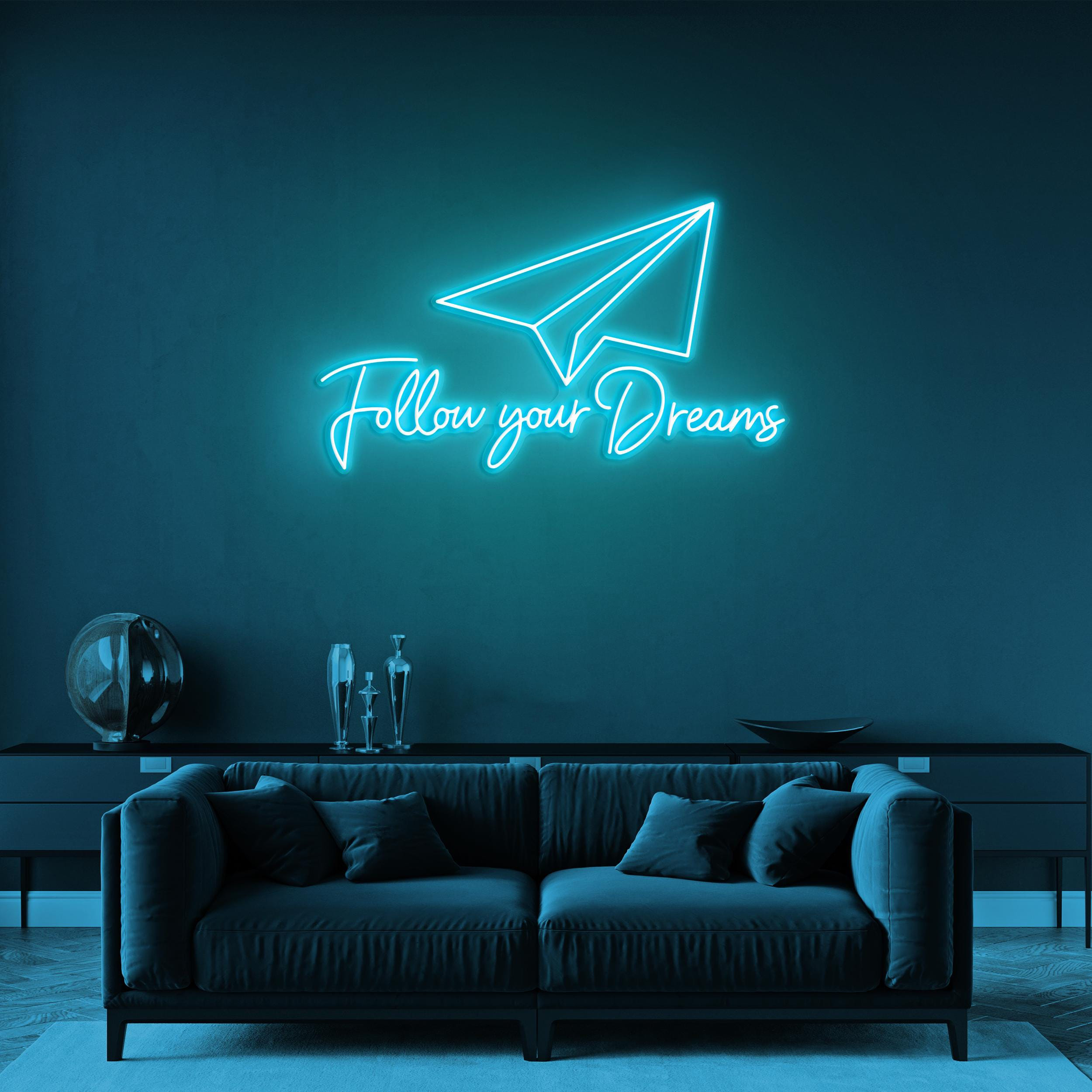 Follow Your Dreams Neon Sign, Follow Your Dreams LED Light, Flying LED Neon Art, Home Wall Decor, Believe in Yourself Neon Sign, Custom Sign