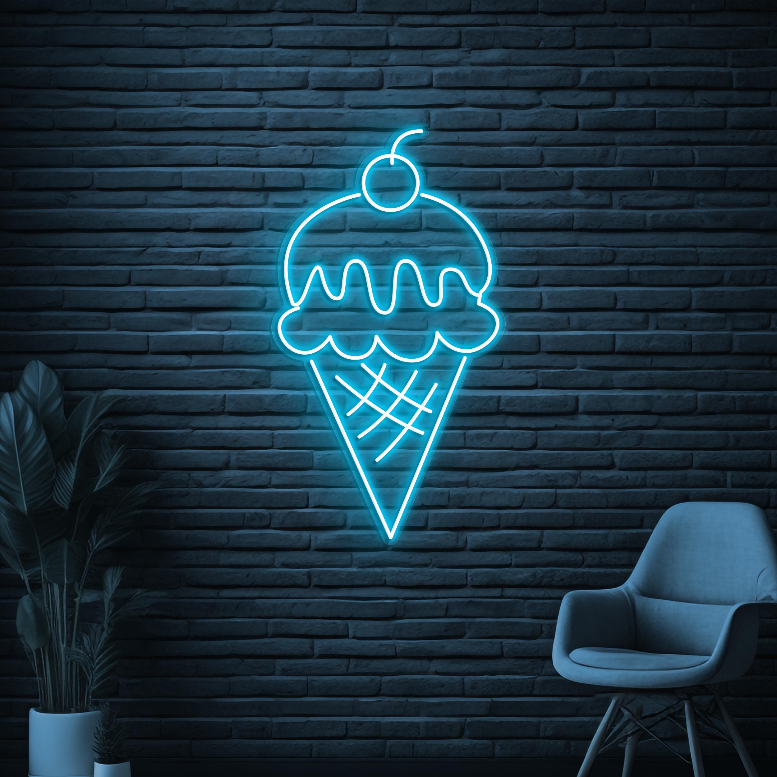 Cone Ice Cream Neon Sign, Cone Ice Cream LED Light, Ice Cream Shop Wall Art, Dessert Spot Wall Decor, Decor for Cafe, Bar, Sweet Shops decor