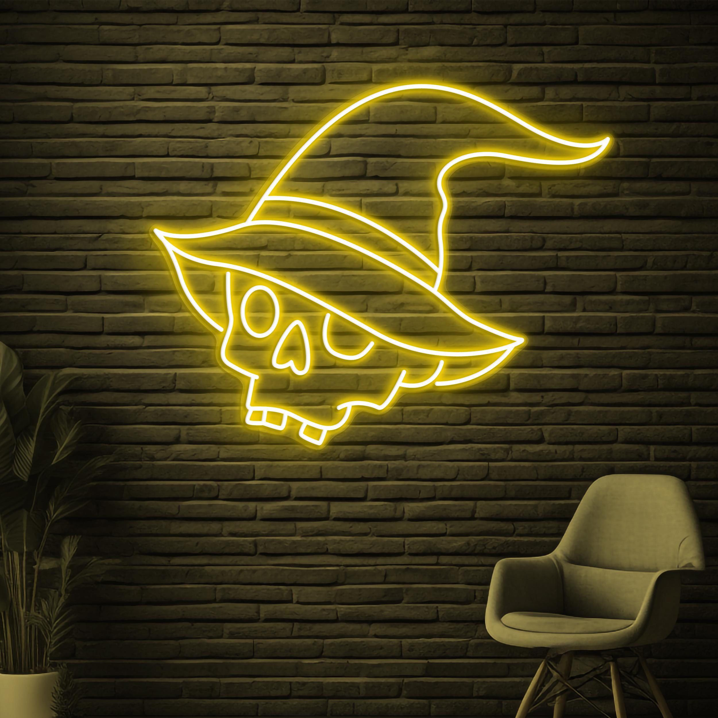 Witch Hat Skull Neon Sign, Witch Hat Skull LED Light, Skull Led Wall Decor, Spooky Neon Sign, Horror Room Wall Art, Skull Neon Wall Light