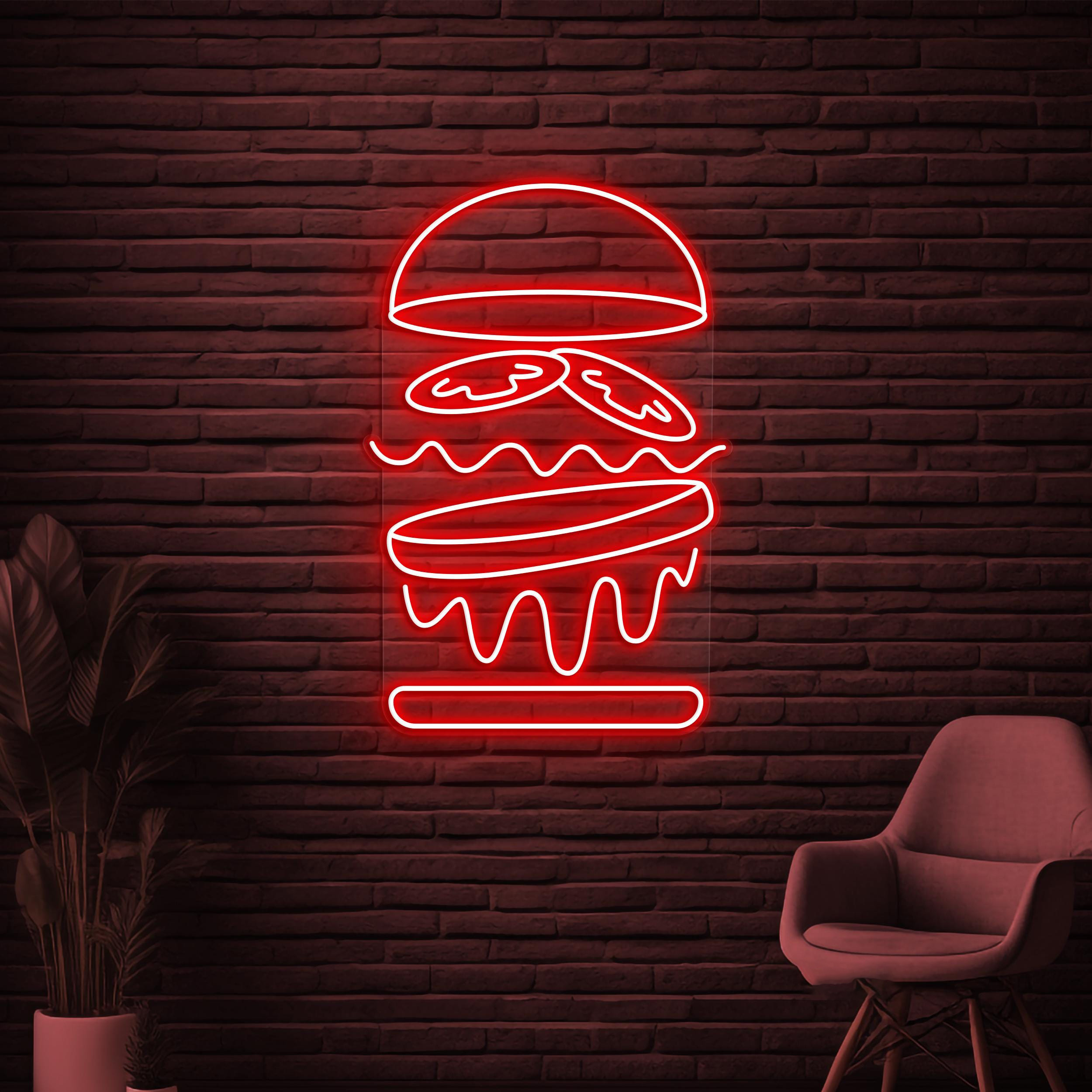 Burger Neon Sign, Burger LED Light, Restaurant Wall Decor, Fast Food Neon Light, Burger Lover Sign, Burger Shop Neon Art, Street Food Decor