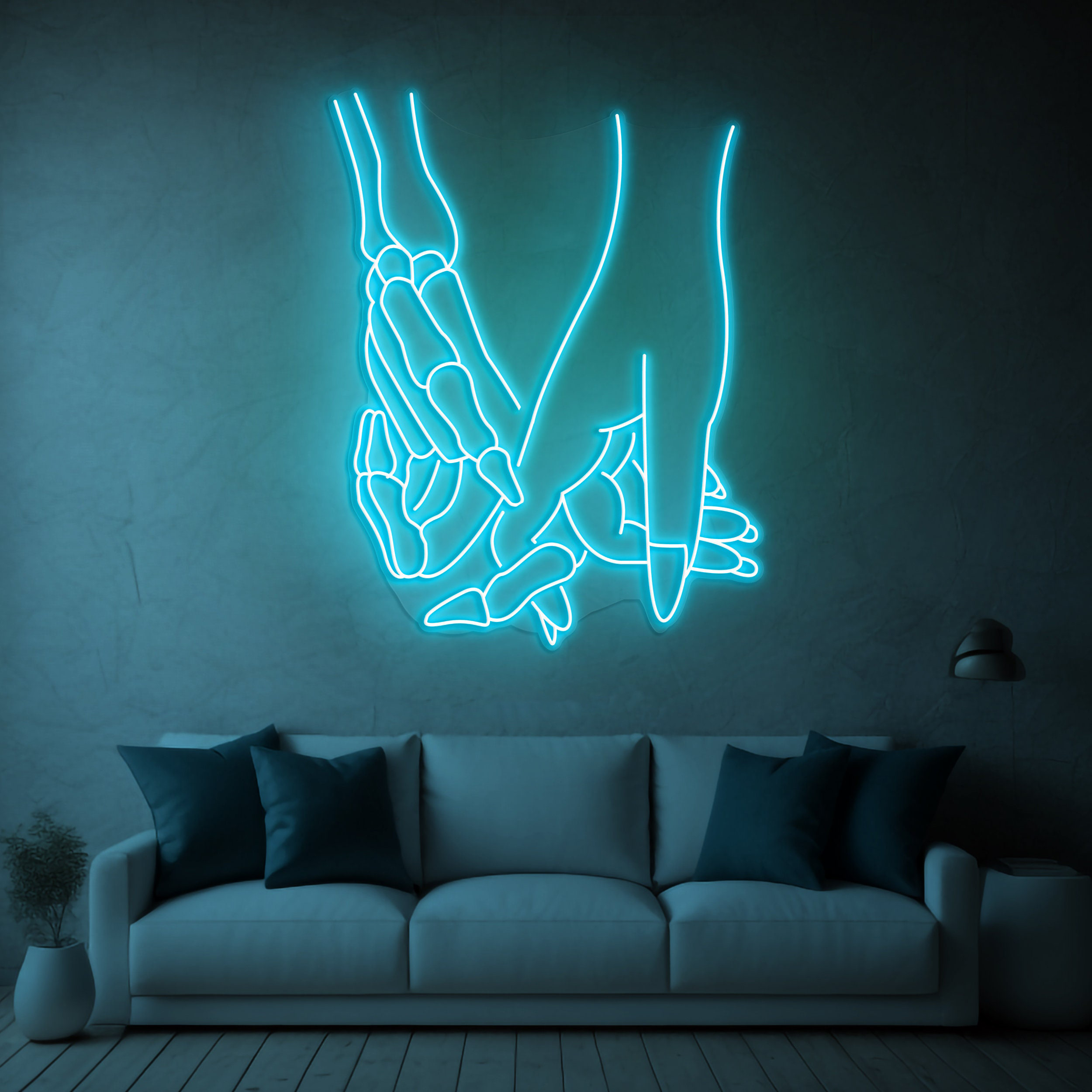 Skeleton & Human Hands Neon Light, Gothic LED Wall Art, Led Halloween Decor, Bar Aesthetic, Skeleton Neon Sign, Romantic Gift, Unique Decor
