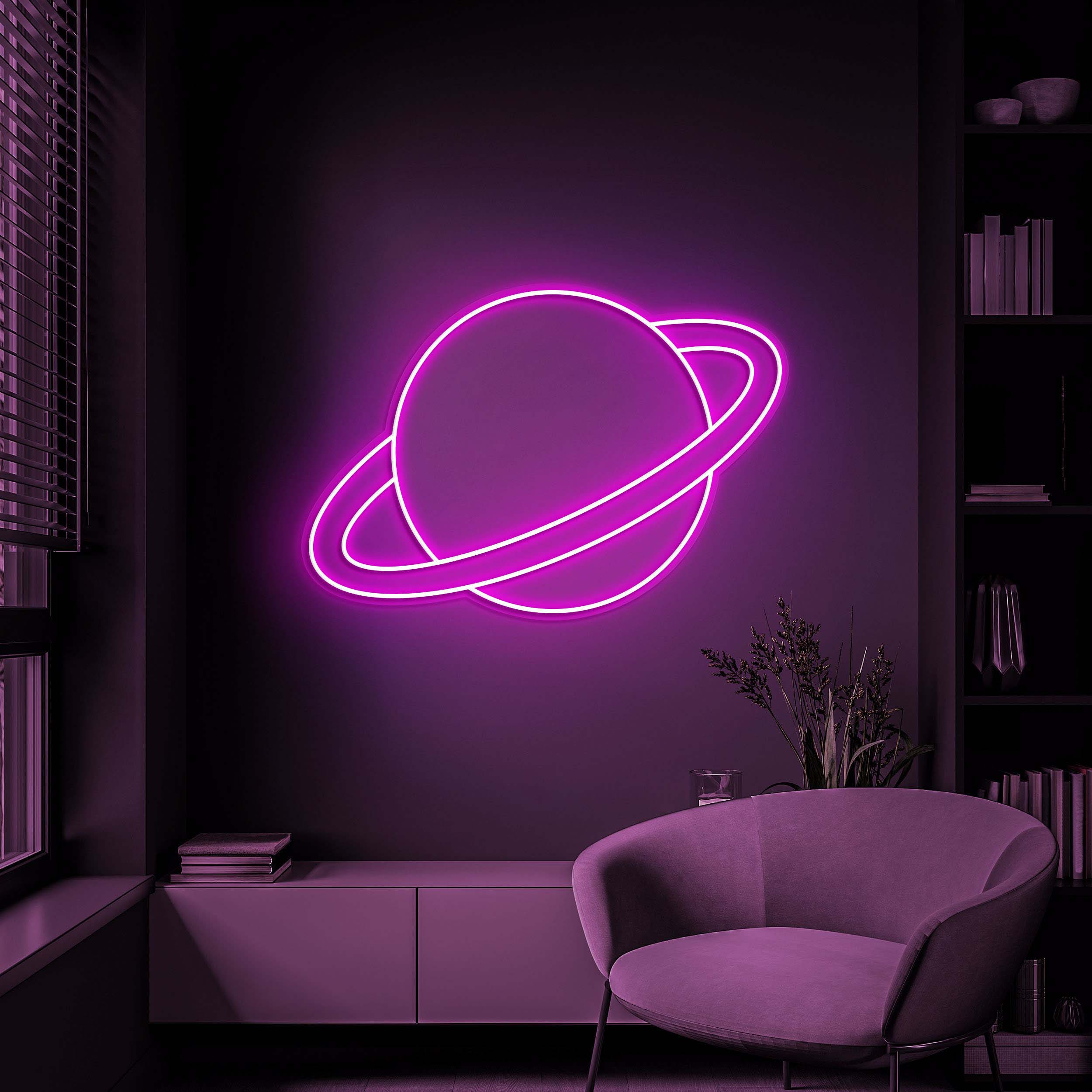 Saturn Planet Neon Sign, LED Space Decor, Planet Led Wall Art, Saturn Neon Light for Kids' Room, Bedroom, Home Decor, Gift for Space Lovers