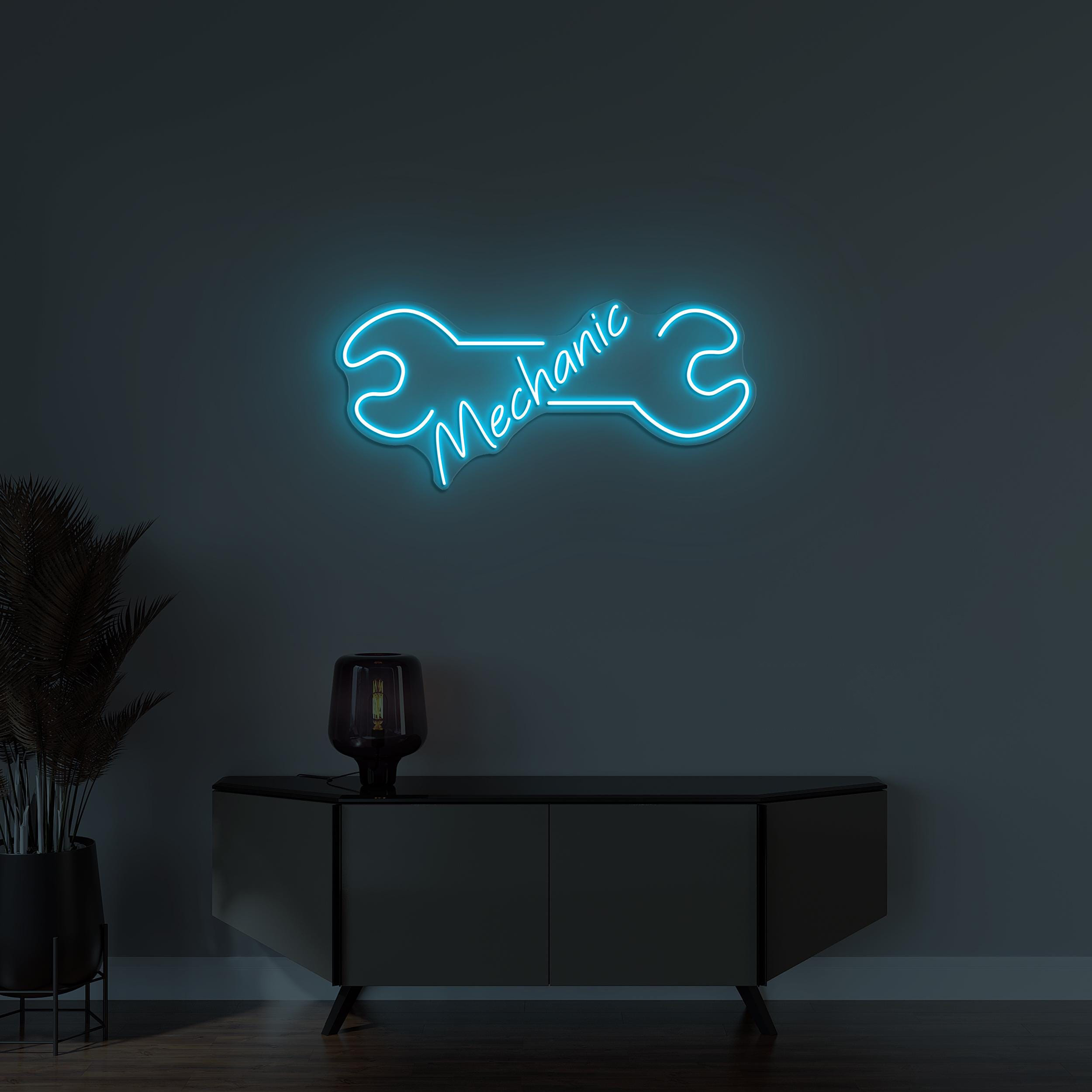 Mechanic Neon Sign, Mechanic LED Light, Garage Wall Decor, Work Shop Wall Art, Wrench Neon Sign, Car & Bike Repair Shop Decor, Tools Decor