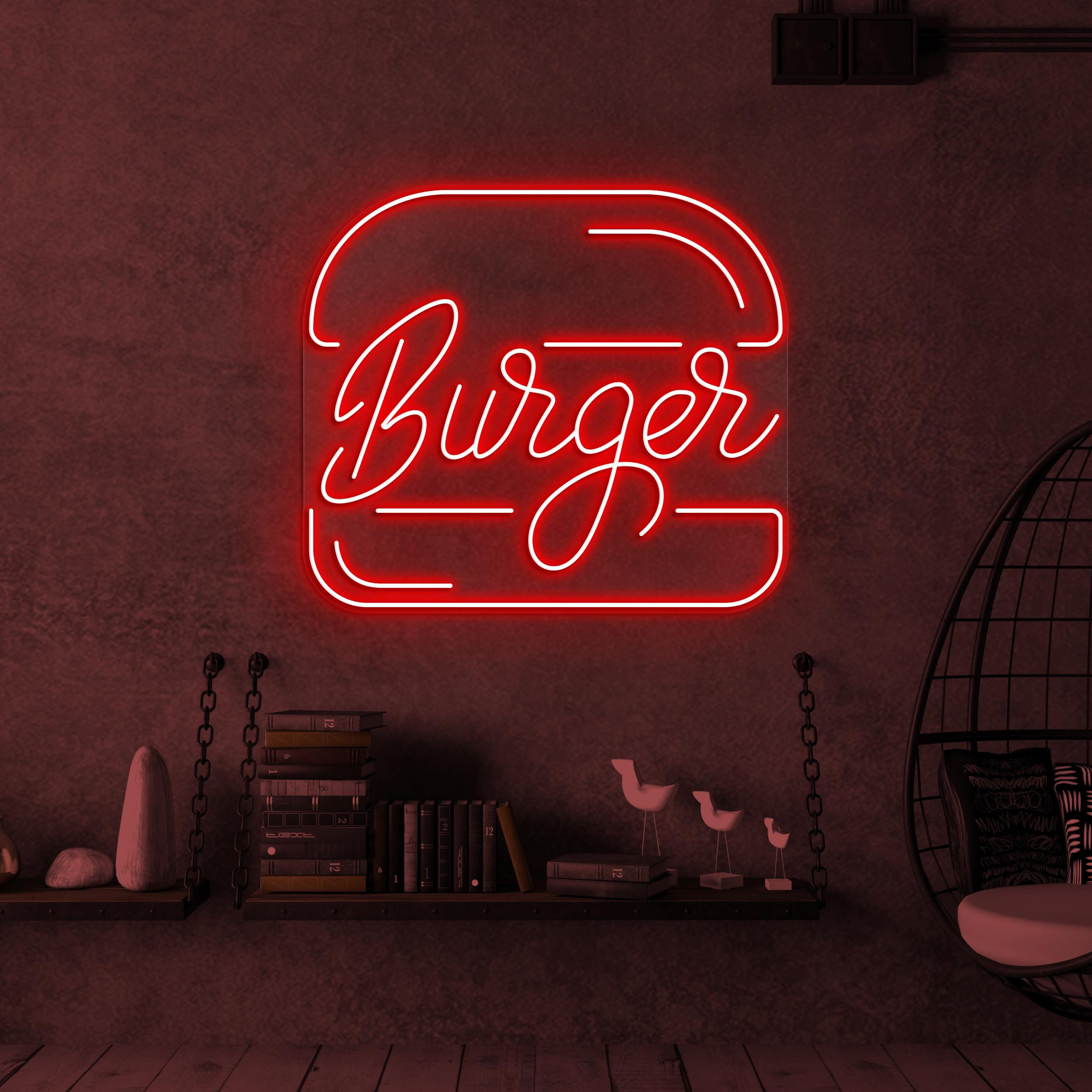 Burger Neon Sign, Hamburger LED Light, Fast Food Decor, Burger Logo Sign, Burger Lover Gift, Hamburger Neon Art, Sign, Restaurant Neon Sign