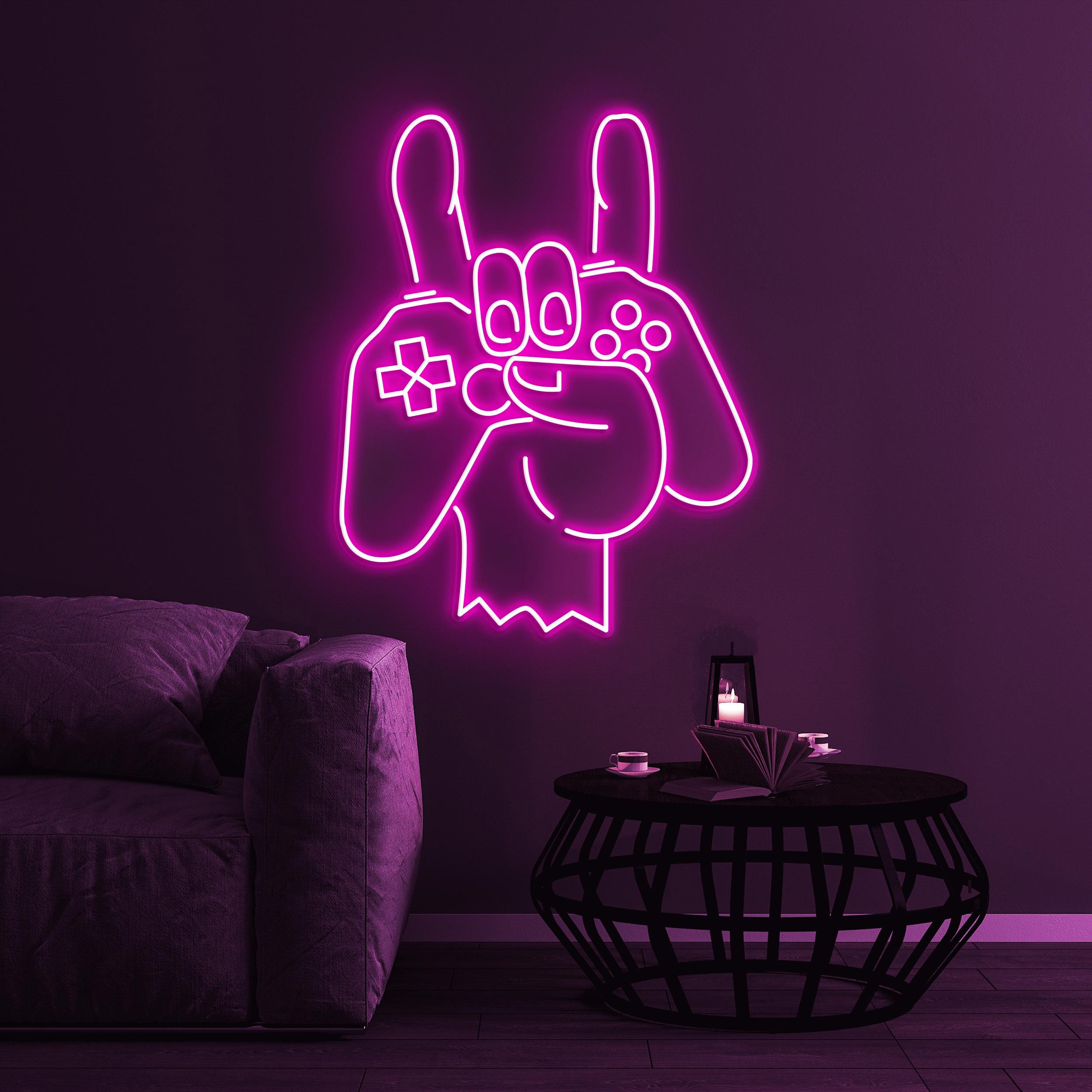 Game Controller Neon Sign, Game Controller In Hand LED Light, Console Wall Decor, Joystick Neon Art, Boy Room Art, Game Room & Home Decor