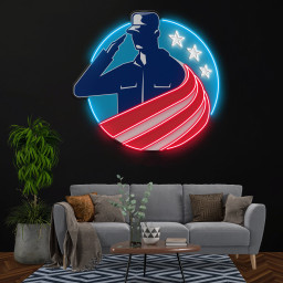 American Army Officer Neon Sign, Patriotic Military Decor, Neon Pop Art, LED Wall Art for Man Cave or Home Office, Gift for Service Members