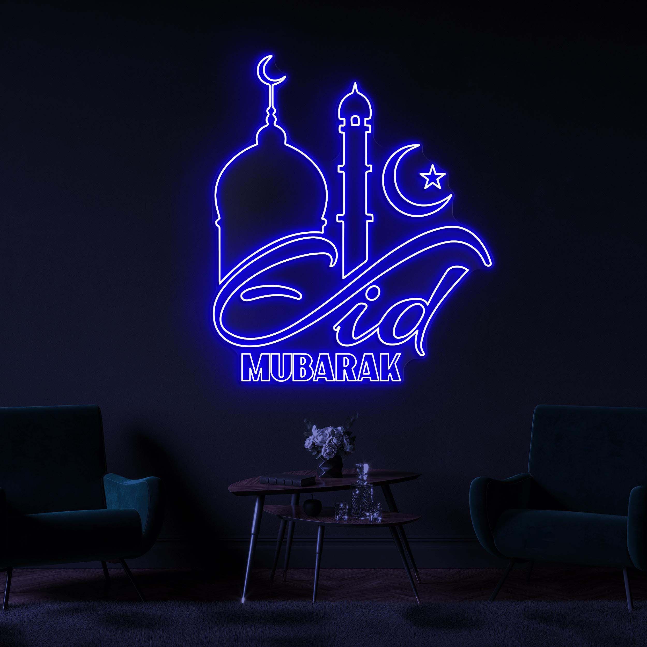 Eid Mubarak Neon Sign, Eid Mubarak LED Light, Mosque Wall Art, Moon & Star Wall Decor, Islamic Festival Neon Light, Muslim Home Wall Decor