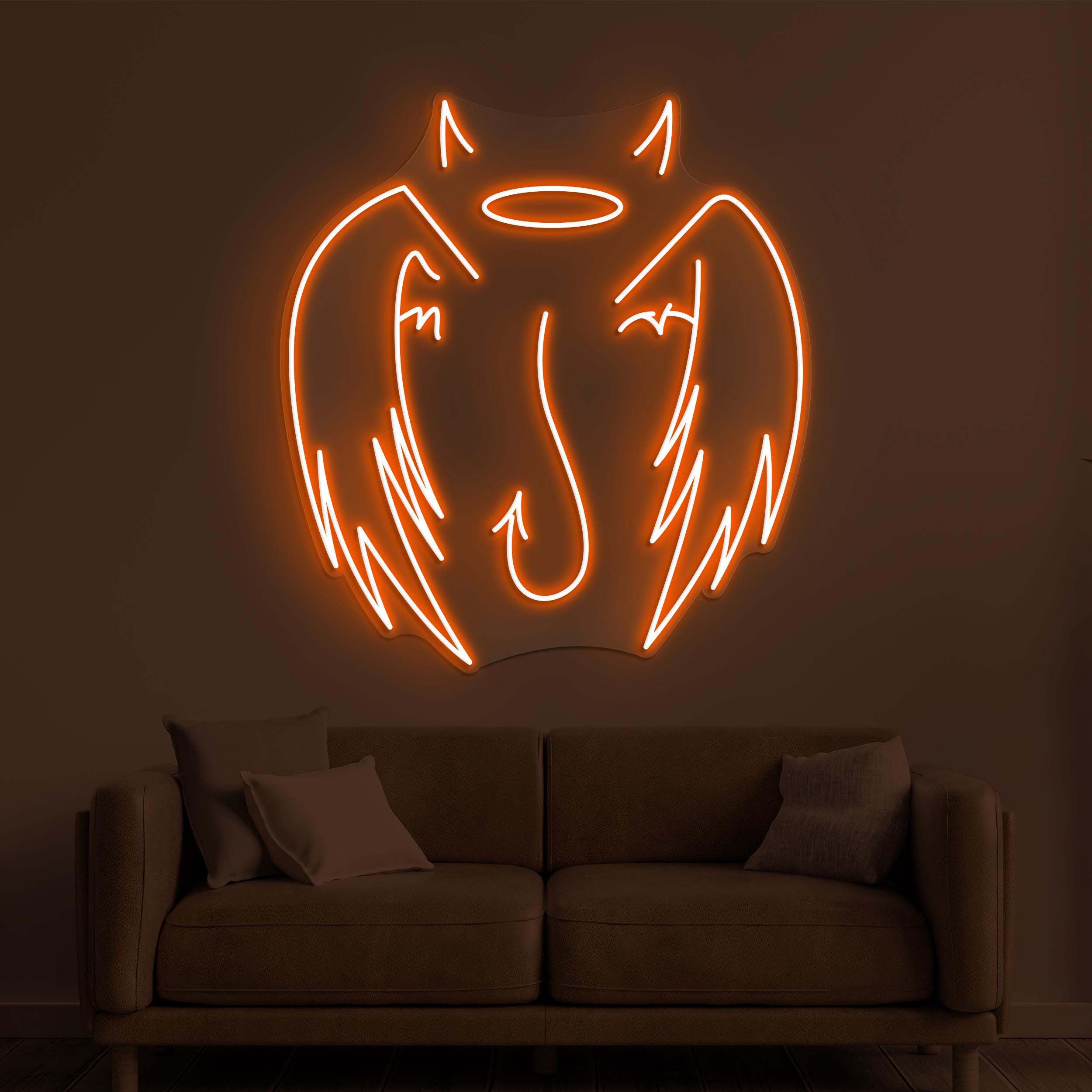 Angel & Devil Wings Neon Sign, Angel and Devil Wings LED Light, Devil Horn Wall Art, Home Wall Decor, Evil Horns Sign, Room or Party Decor