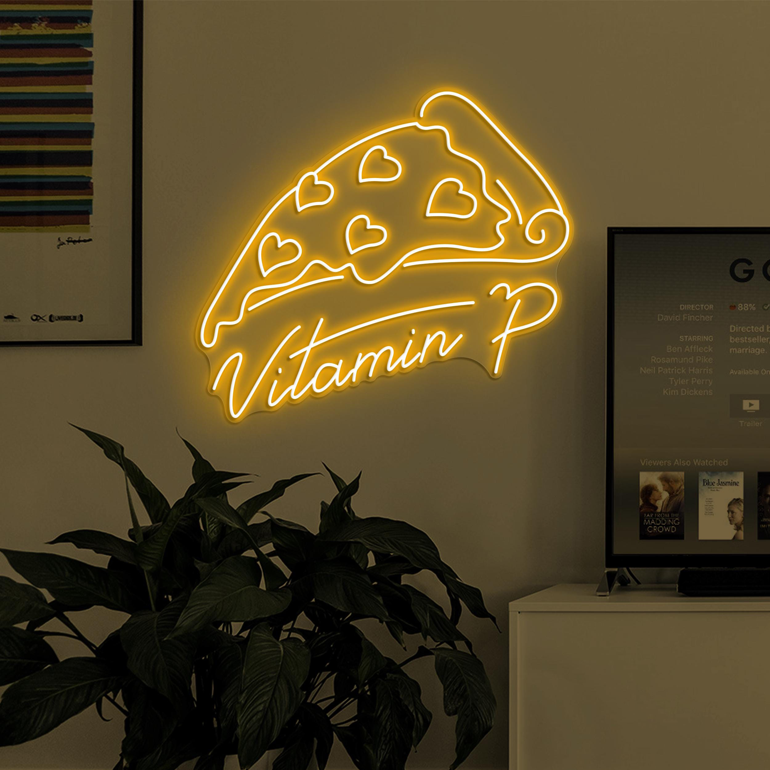Pizza Neon Neon Sign, Pizza Vitamin P LED Light, Vitamin P Logo Wall Decor, Pizza Cafe Wall Art, Heart Pizza Wall Art, Love Pizza Neon Sign