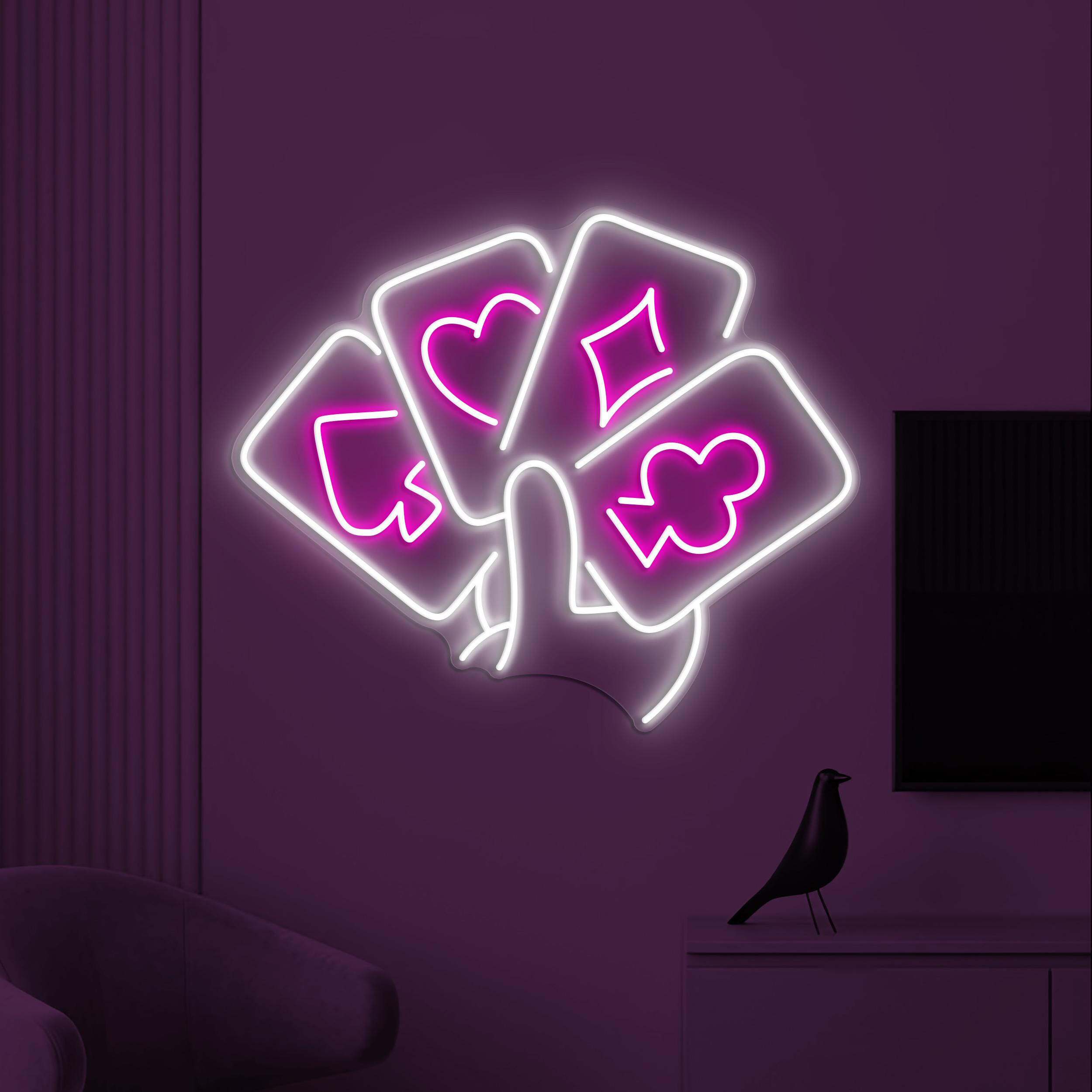 Poker Cards Neon Sign, Playing Cards LED Light, Casino Cards Wall Decor, Game Room Wall Art, Poker Room Neon Light, Home Wall Led Sign, Gift