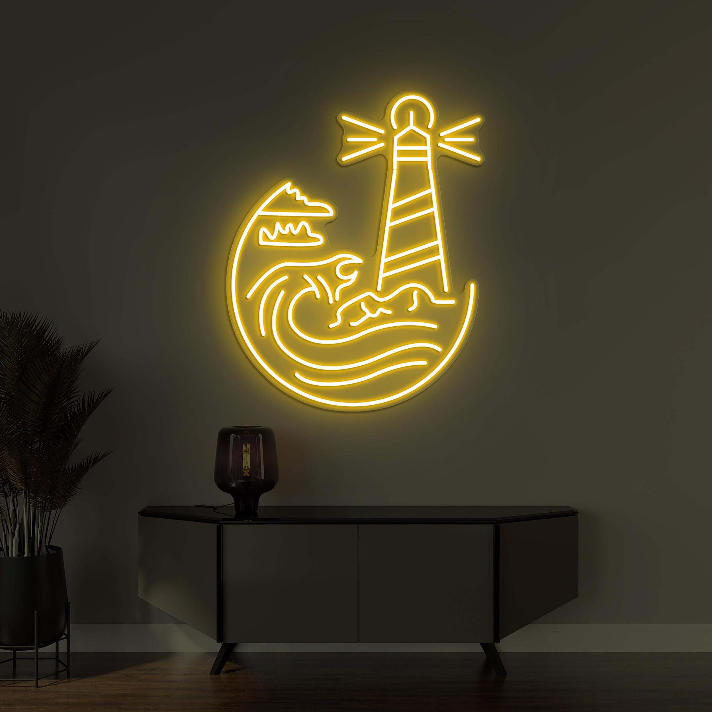 Lighthouse Neon Sign, Lighthouse LED Light, Lighthouse Wall Decor, Sea Wave Wall Art, Custom Neon Sign, Home Wall Decor, Game Room Wall Art