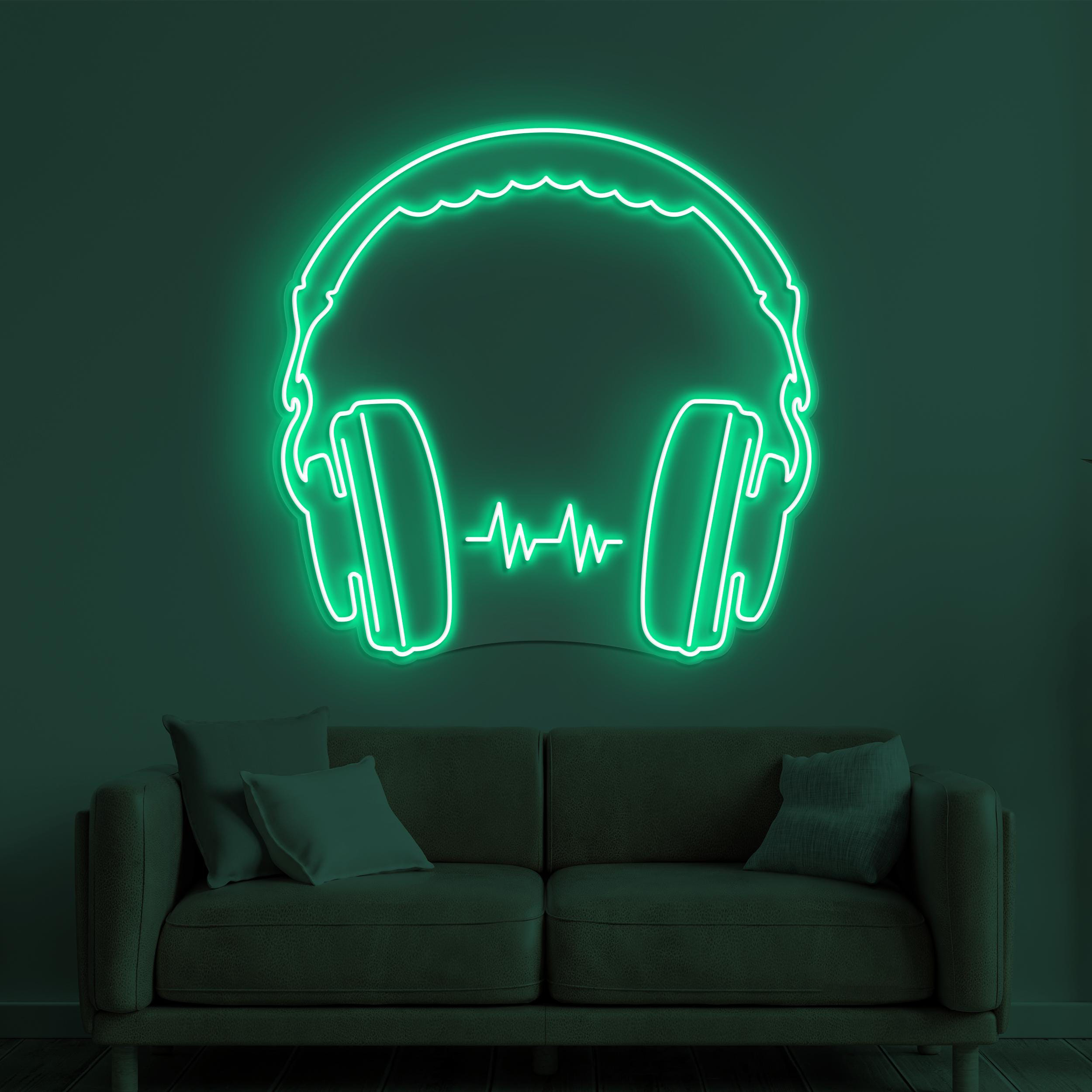Headphones Neon Sign, Headphones LED Light, Music Room Wall Decor, Music Love Wall Art, Music Studio Decor, Headphones with Beat Art Sign