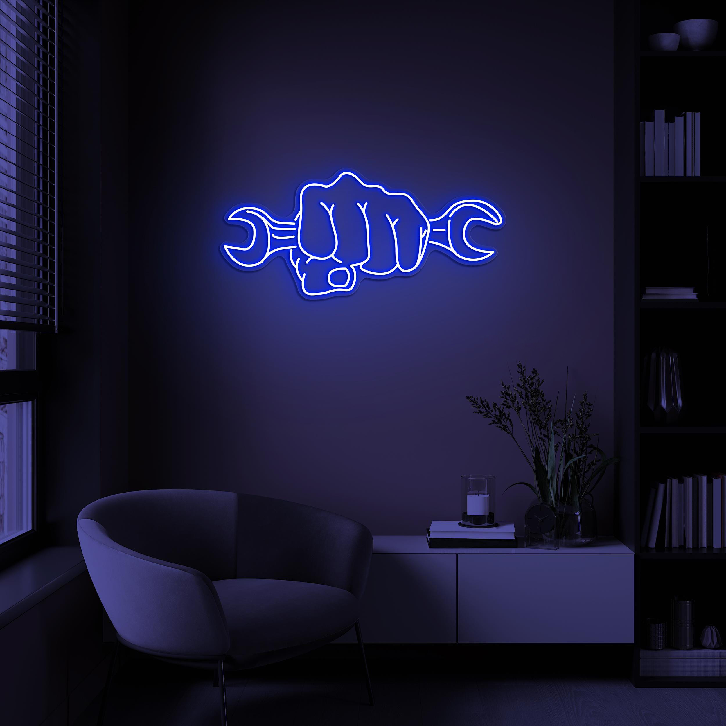Fist Holding Wrench Neon Sign, Fist Holding Wrench LED Light, Wrench in Hand Wall Art, Labor Day Decor, Mechanic Sign, Workshop Wall Art