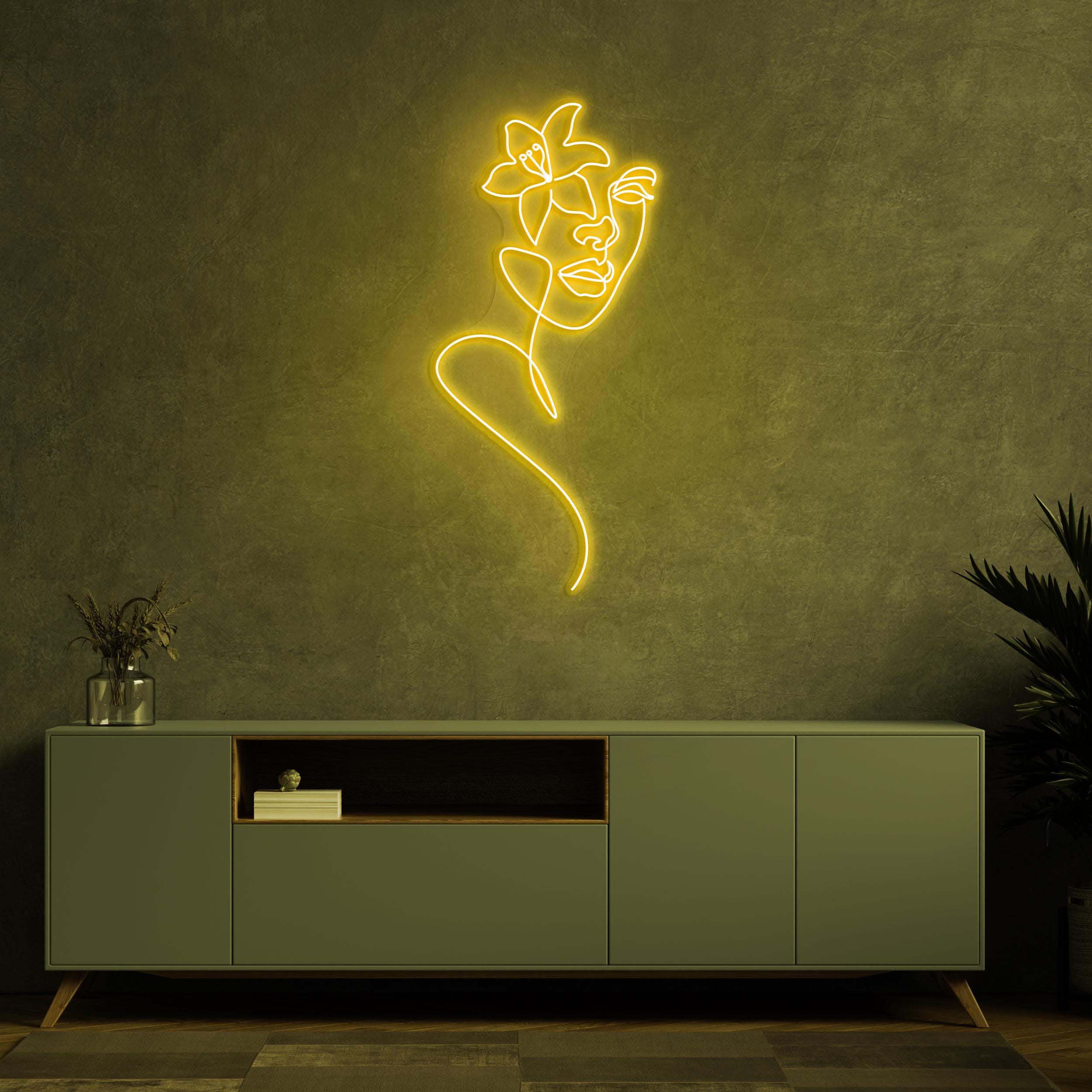 Face with Flower Neon Sign, Face with Flower LED, Feminine Line Art, Custom Neon Sign, Lady Wall Art, Decor for Home, Barber & Beauty Bar