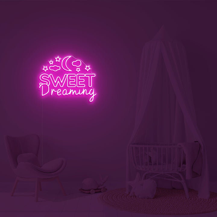 Sweet Dreaming Neon Sign, Moon Star Neon Light, Kid's Room Bedroom Decor, Led Night Light, Wedding Bar Business Wall Decor, Unique Gift Idea