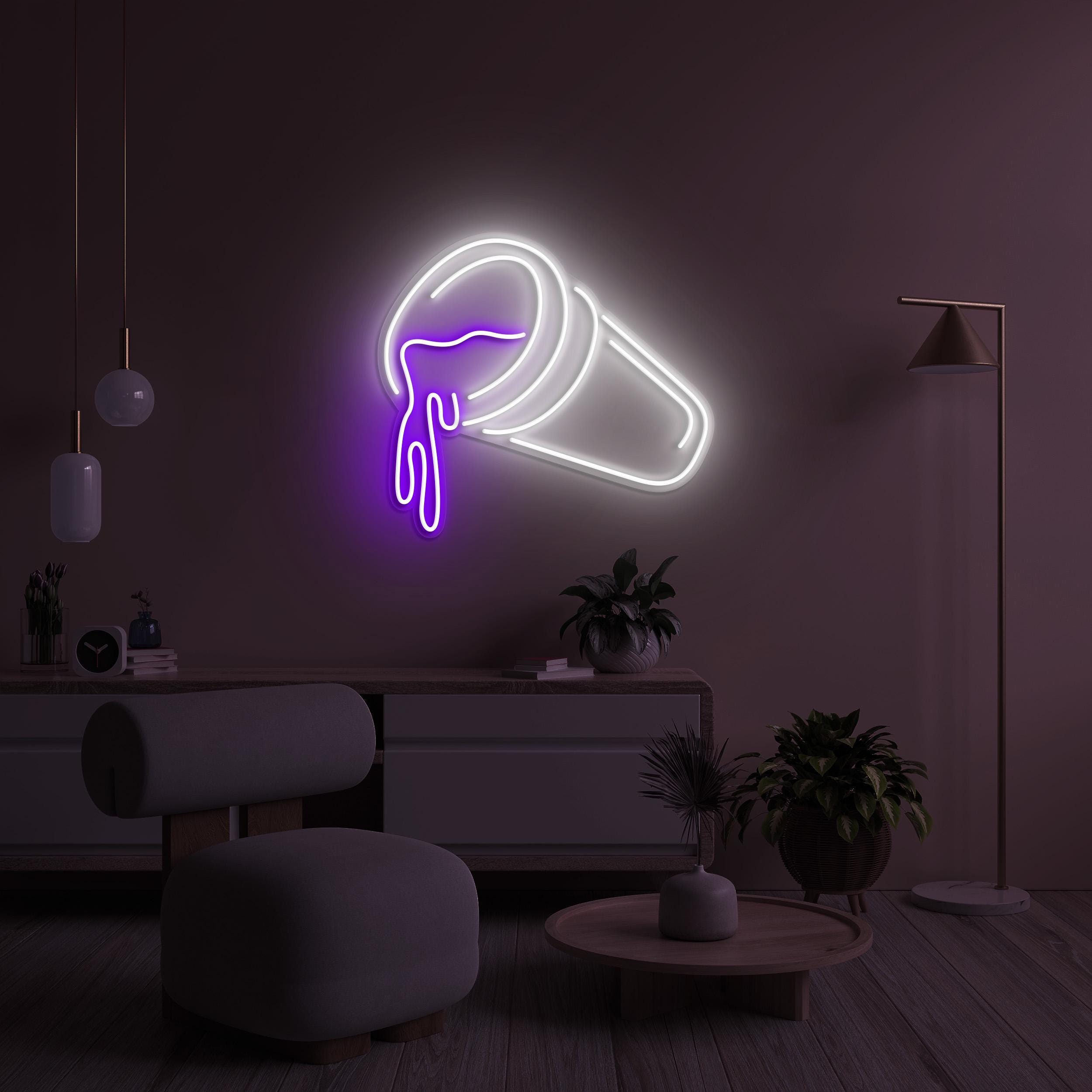 Spilled Drink Neon Sign, Spilled Juice Light, Cup Overflow LED Neon Art, Drink Cafe Wall Art, Home Wall Decor, Custom Sign, Game Room Decor
