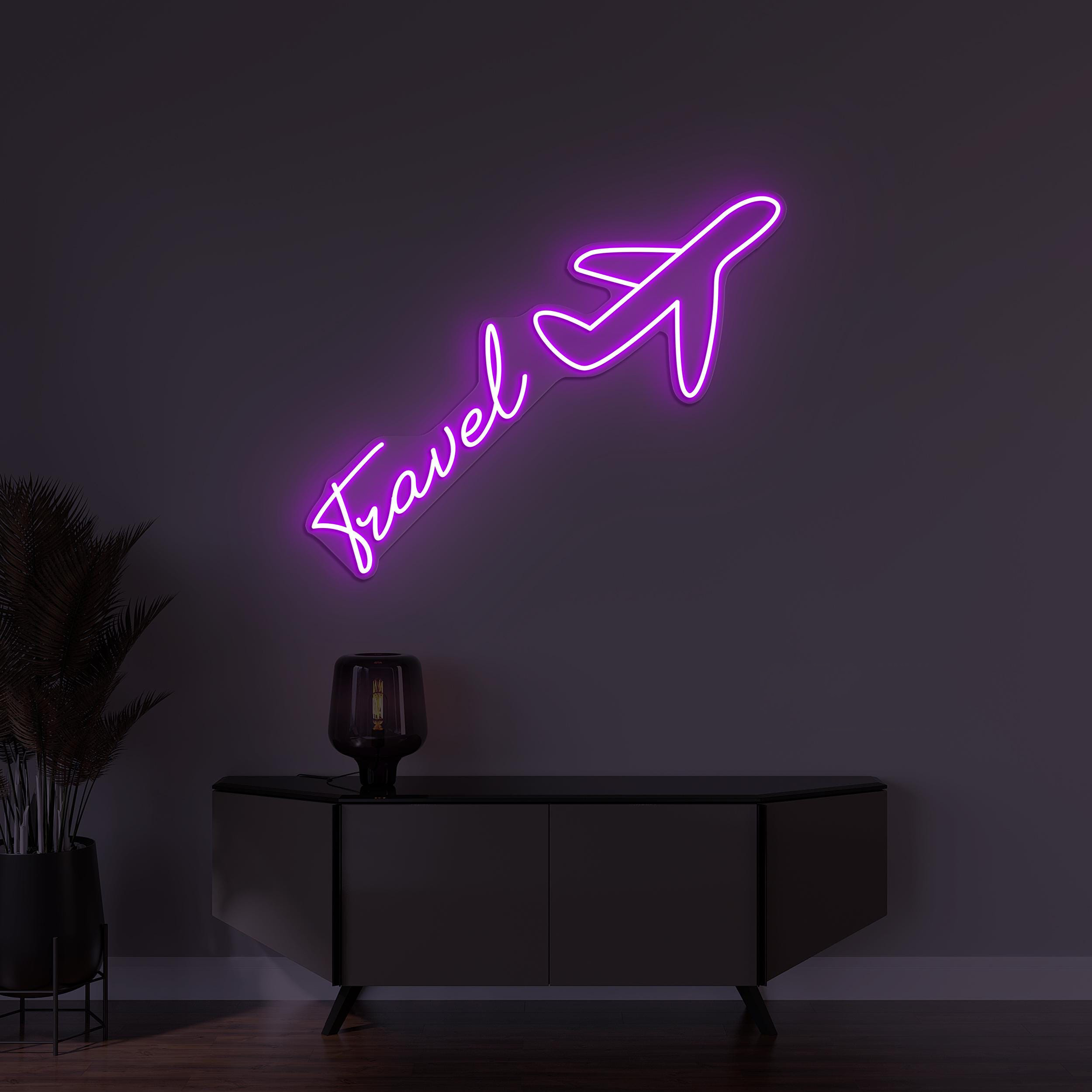 Travel Neon Sign, Travel LED Light, Airplane Wall Decor, Flying Airplane Wall Art, Travel Agency Wall Sign, Trip Neon Art, Travel Logo Sign