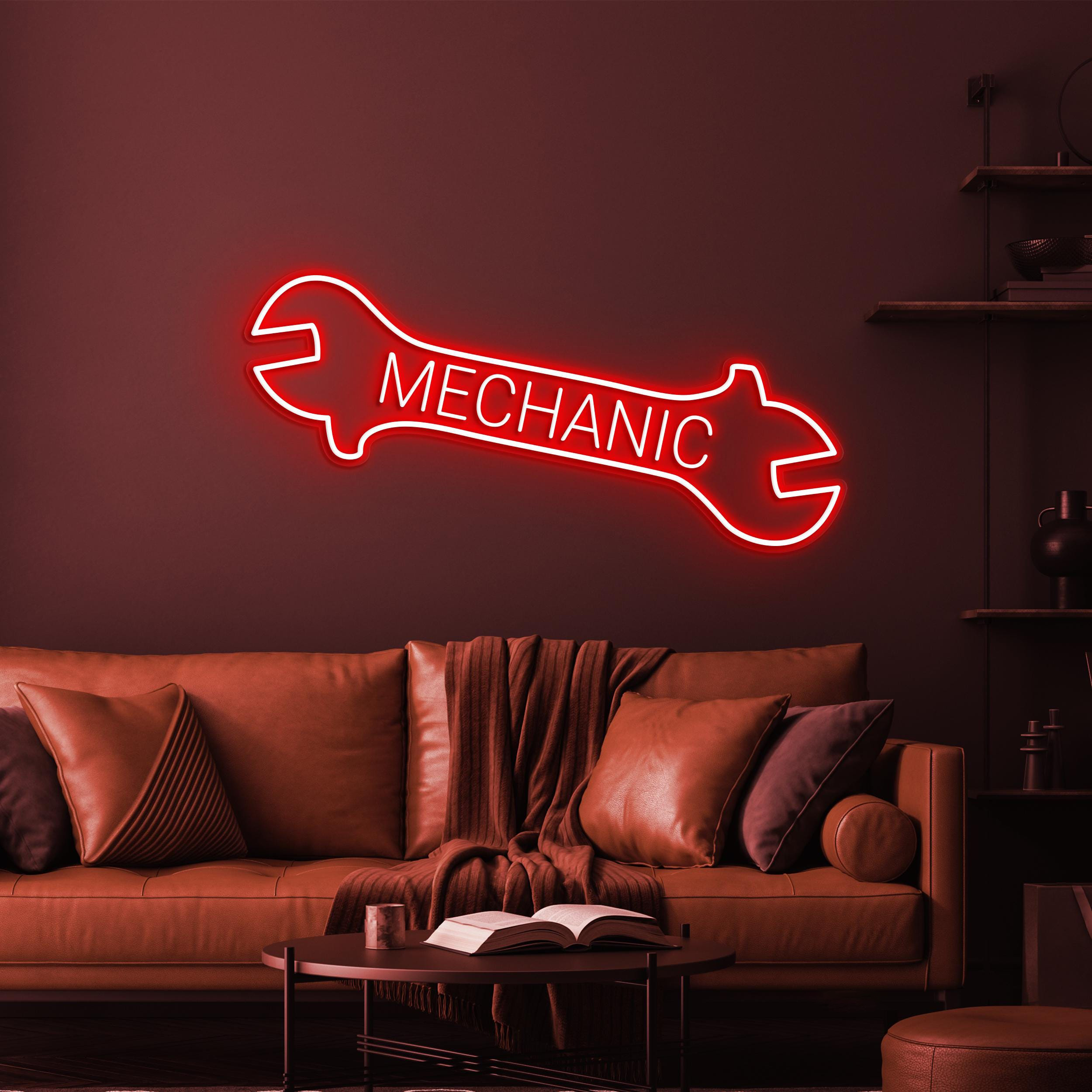 Mechanic Neon Sign, Mechanic LED Light, Car Repair Shop Wall Decor, Wrench Wall Decor, Mechanic Logo Neon Sign, Car Repair Service Decor