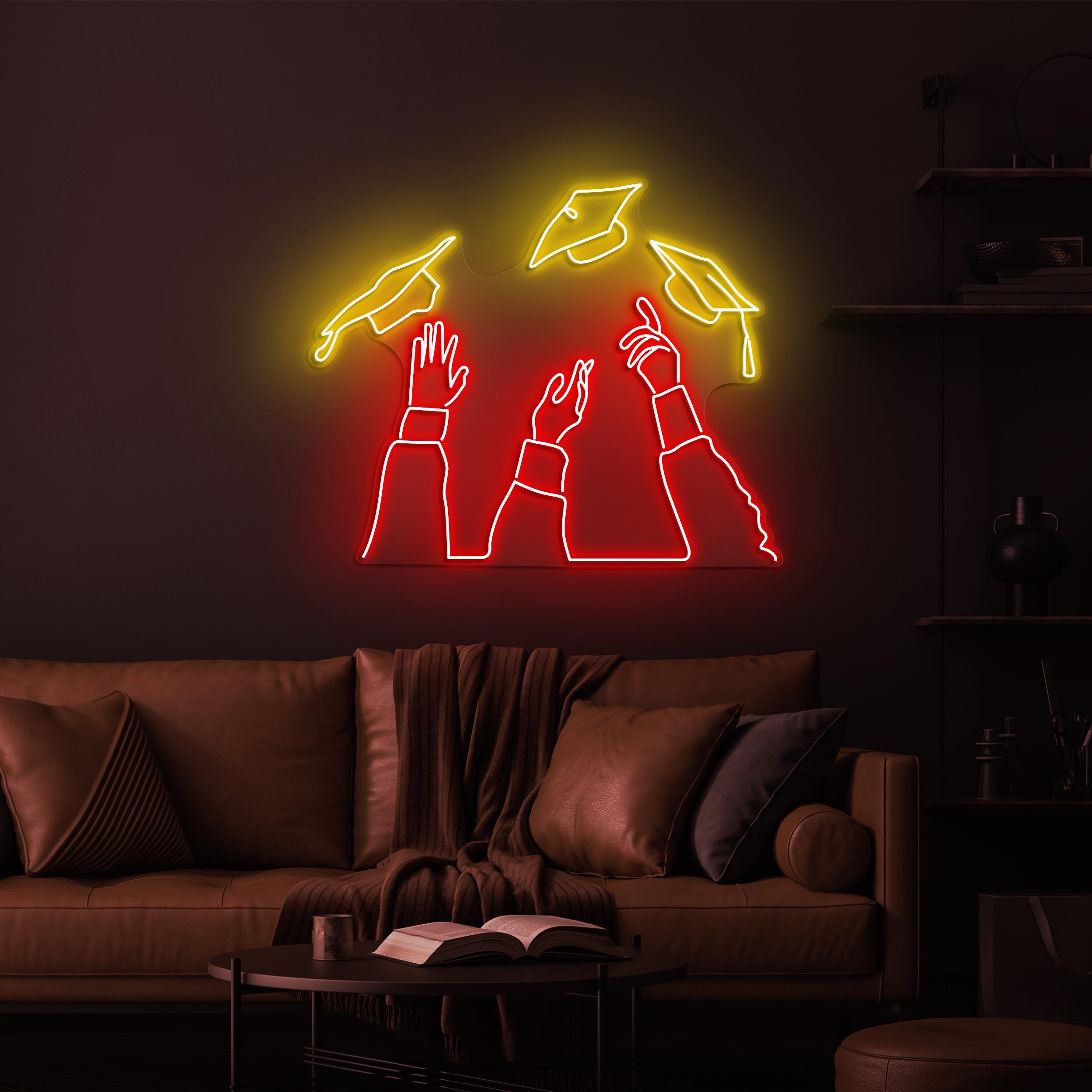 Graduation Caps Neon Sign, Graduation Caps LED Light, Graduation Cap Wall Art, Hand Throwing Caps Decor, Convocation Gift, Prom Neon Sign