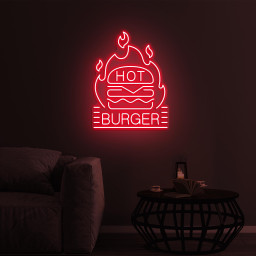 Hot Burger Neon Sign, Hot Hamburger LED Light, Fast Food Restaurant Wall Decor, Hot Burger Lover Gift, Burger Neon Art, Custom Neon Sign