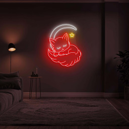 Cat Moon Neon Sign, Anime Cat on Moon, Sleeping Cat LED Light, Bedroom & Nursery Decor, Kids Room Wall Art, Cat Lovers Gift, Cat Neon Sign