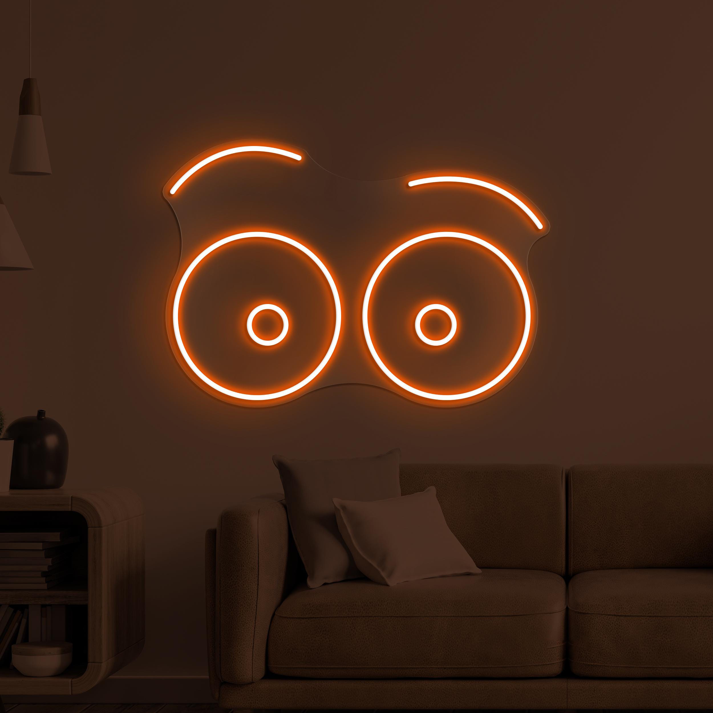 Eye Emoji Neon Sign, Eyebrows LED Light, Surprised Eyes Wall Decor, Quirky Face Wall Art, Nursery Room Neon Light, Home Wall Art, Cafe Decor