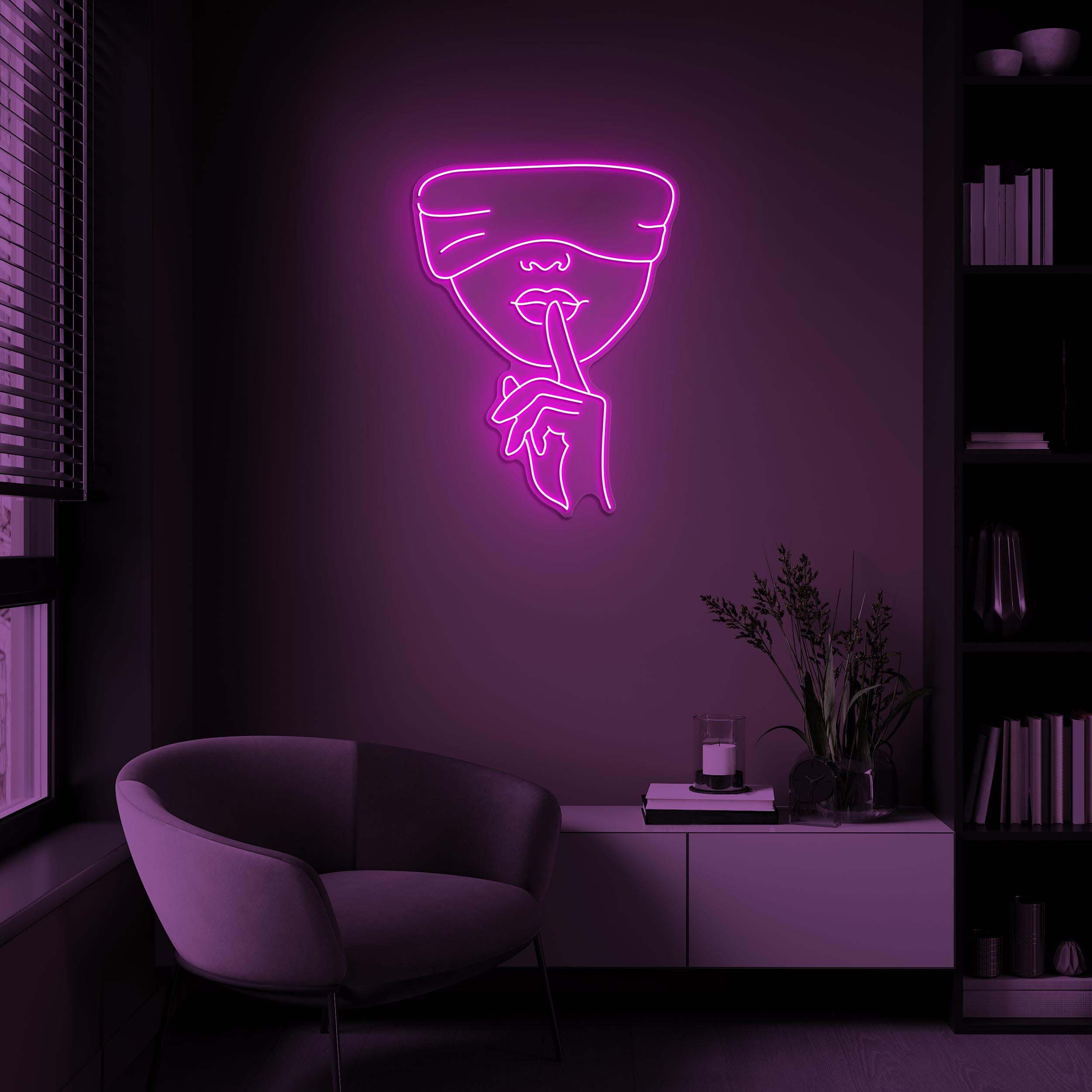 Shhh Face Neon Sign, Shhh Face LED Light, Keep Quiet Wall Decor, Girl Finger on Lips Sign, Hush Wall Art, Home Wall Decor, Quiet Silent Sign