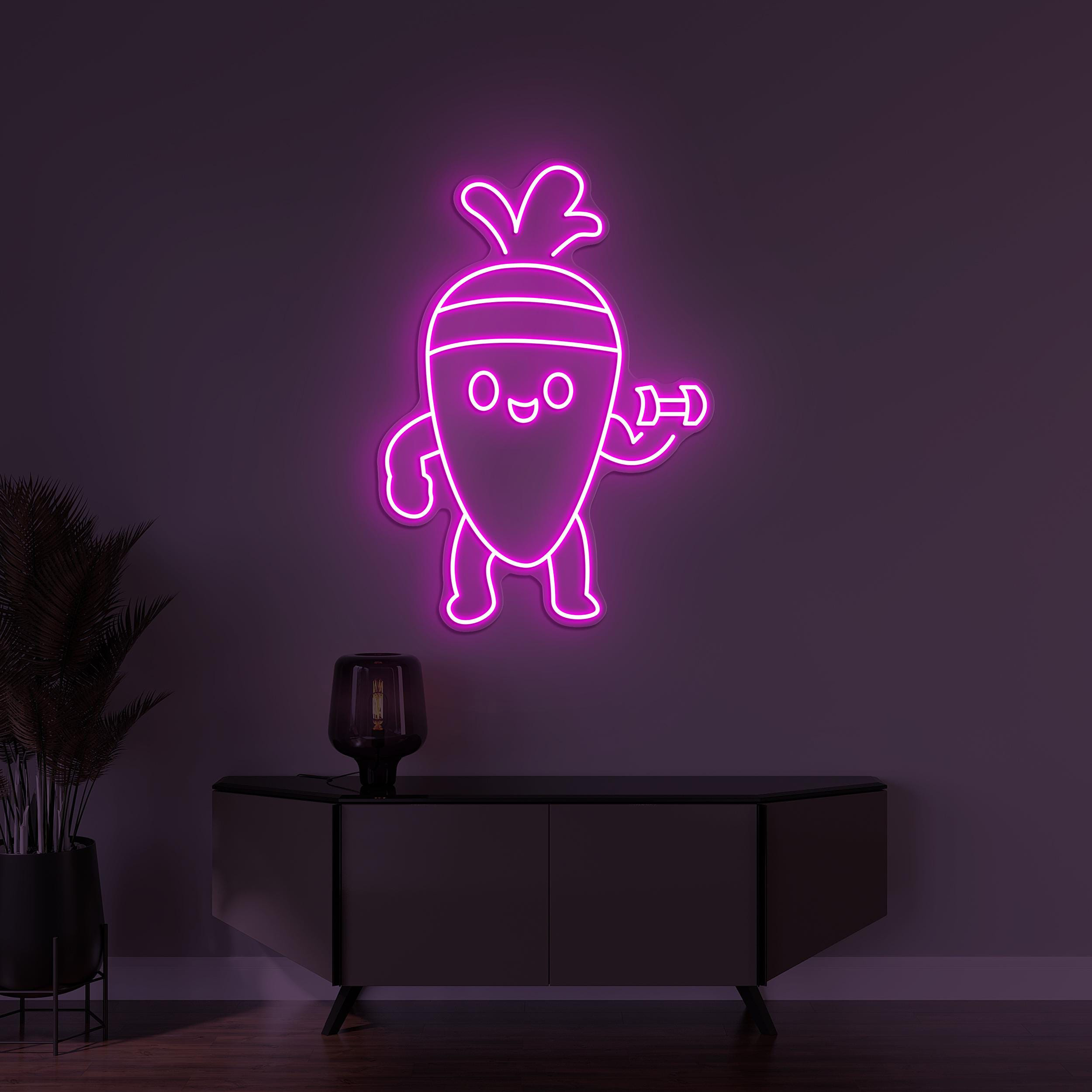 Carrot Neon Sign, Carrot LED Light, Cute Carrot Wall Decor, Veggie Neon Sign, Vegetable Shop Art, Kids Room Decor, Carrot Hold Dumbbell Sign
