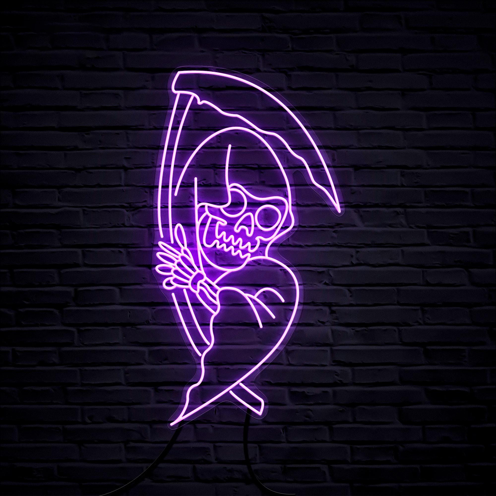 Grim Reaper Neon Sign, Grim Reaper LED Light, Skull Wall Decor, Skull Halloween Decor, Halloween Party Sign, Spooky Decor, Horror House Art