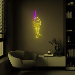Fish Skeleton Neon Sign, Fish Skeleton Led Light, Fish On Hook Sign, Fish Skeleton Wall Art, Beach Wall Art, Kids Room Decor, Fish Bones Art