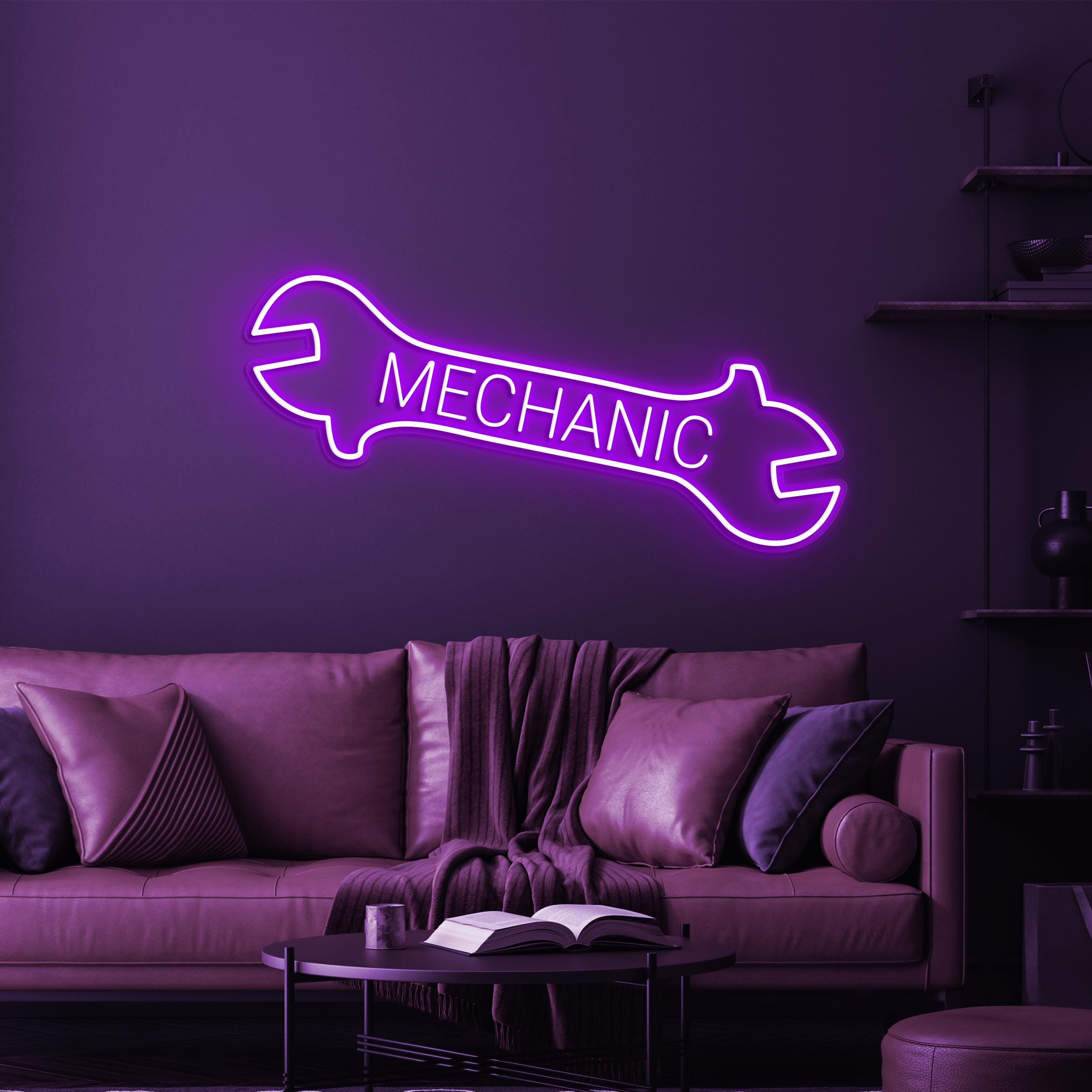 Mechanic Neon Sign, Mechanic LED Light, Car Repair Shop Wall Decor, Wrench Wall Decor, Mechanic Logo Neon Sign, Car Repair Service Decor