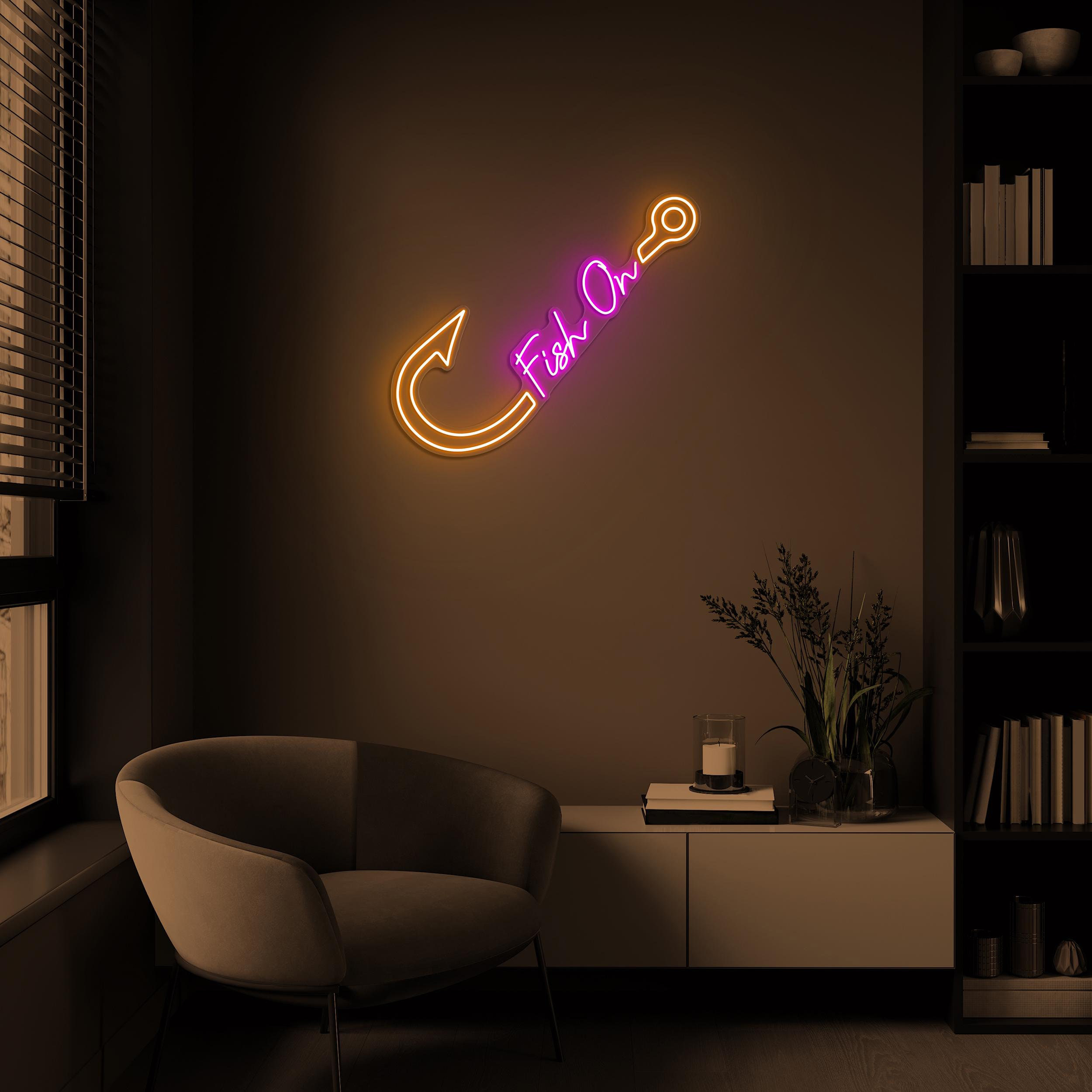 Fish on Hook Neon Sign, Fish on Hook Led Light, Fish on Hook Decor, Fish Lover Gift, Fish Shop Wall Art, Kids Room Decor, Gift for Fisherman