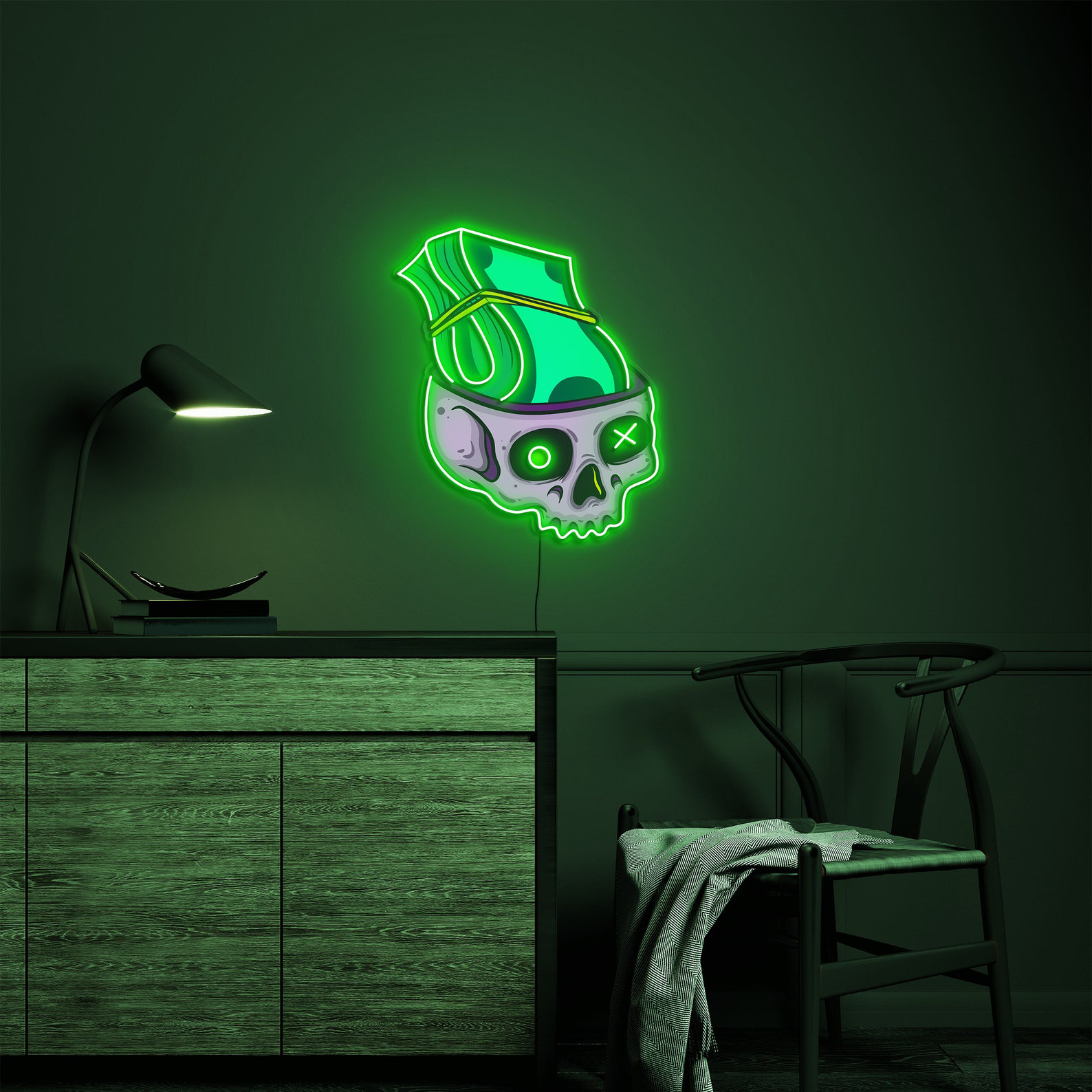 Skull Money Neon Sign, Skull Head Neon Light, Money Neon Sign for Game Room Decor, Neon Pop Art Sign, Wall Art, LED Decor for Game Room