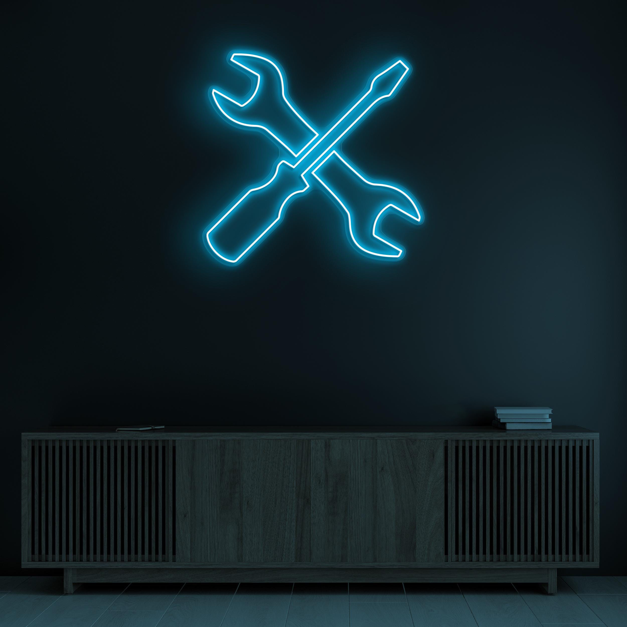 Wrench and Screwdriver Neon Sign, Tools LED Light, Garage Wall Decor, Wrench and Screwdriver Art, Mechanic Tools Light, Car Service Decor