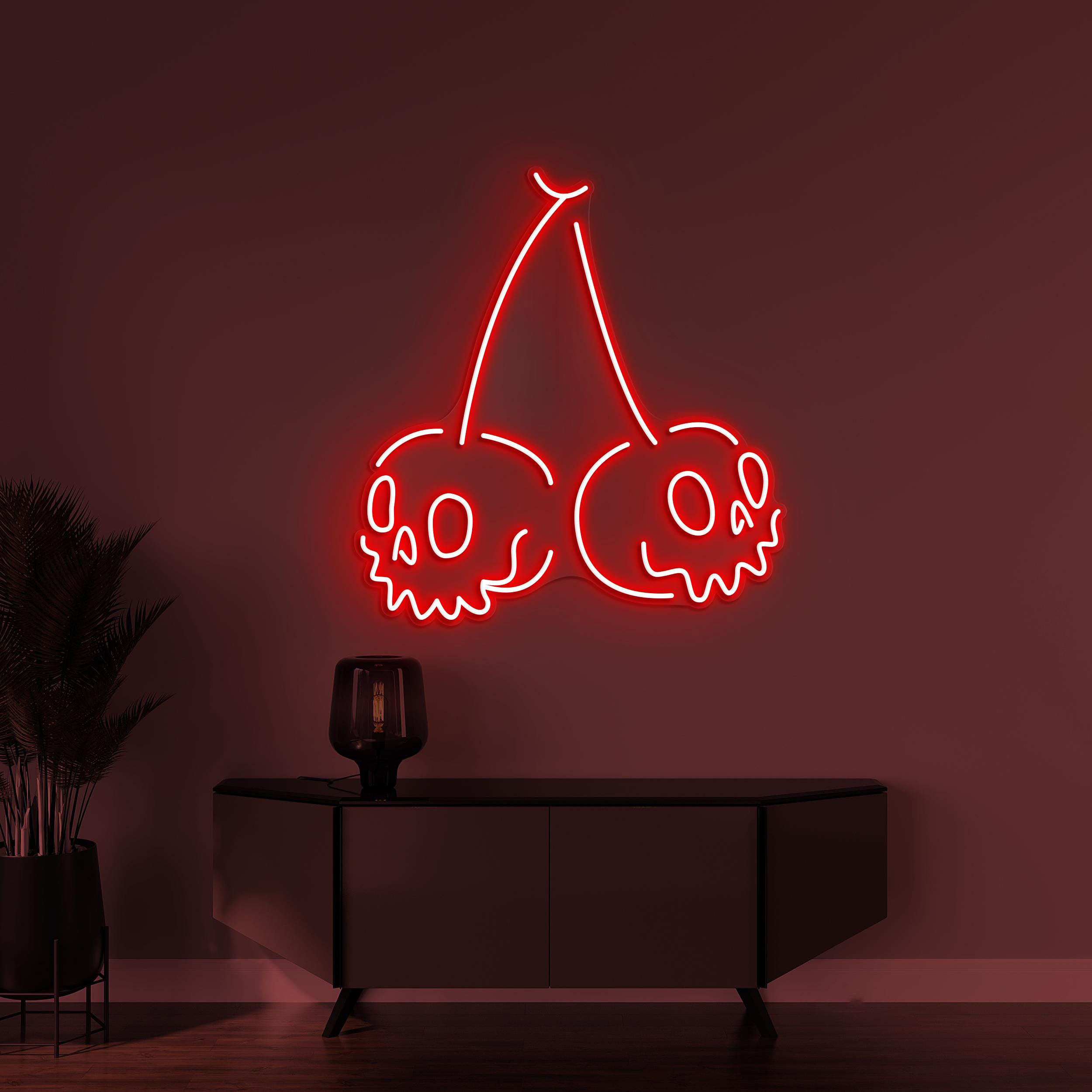 Skull Cherry Neon Sign, Skull Cherry LED Light, Skull Fruit Wall Decor, Halloween Wall Art, Personalized Neon Sign, Fruit Shop Wall Decor