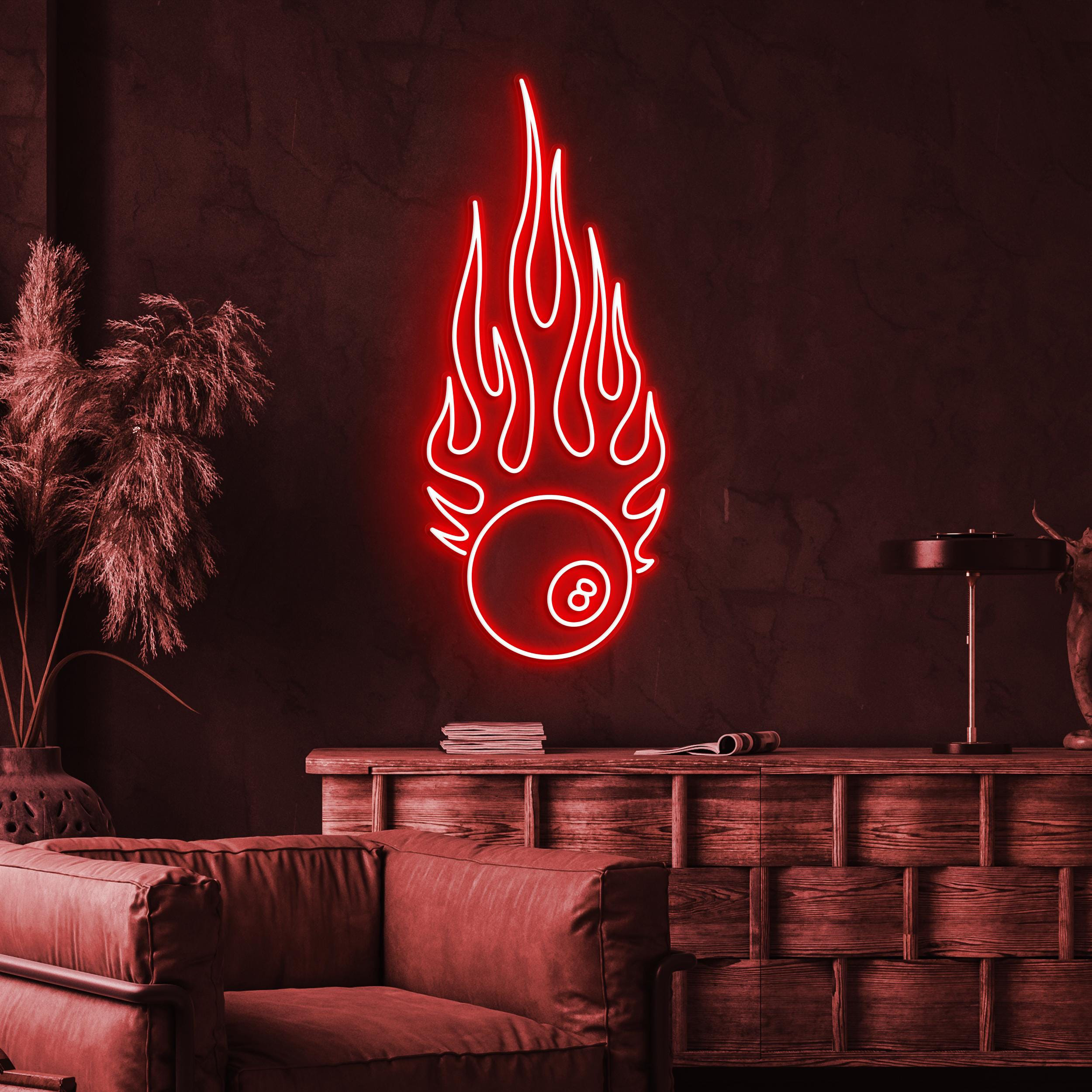 Flaming Ball Neon Sign, Flaming Ball LED Light, Flaming Ball Wall Decor, Billiards Ball Wall Art, Gaming Zone, Sport Room, Club Decor, Gift