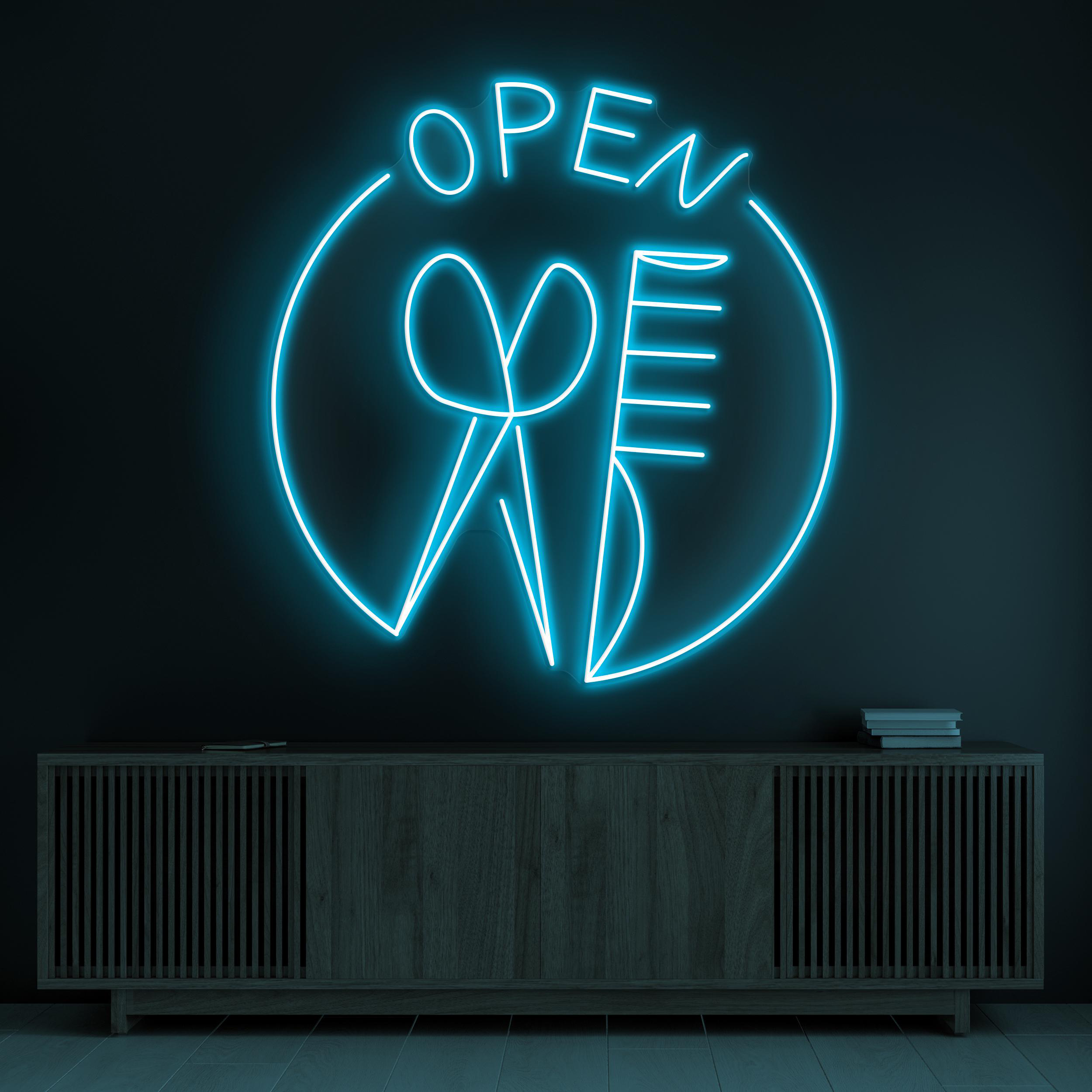 Open Barber Shop Neon Sign, Open Barber Shop LED Light, Scissor & Comb Wall Decor, Haircut Shop Wall Art, Hair Beauty Neon Light, Custom Art