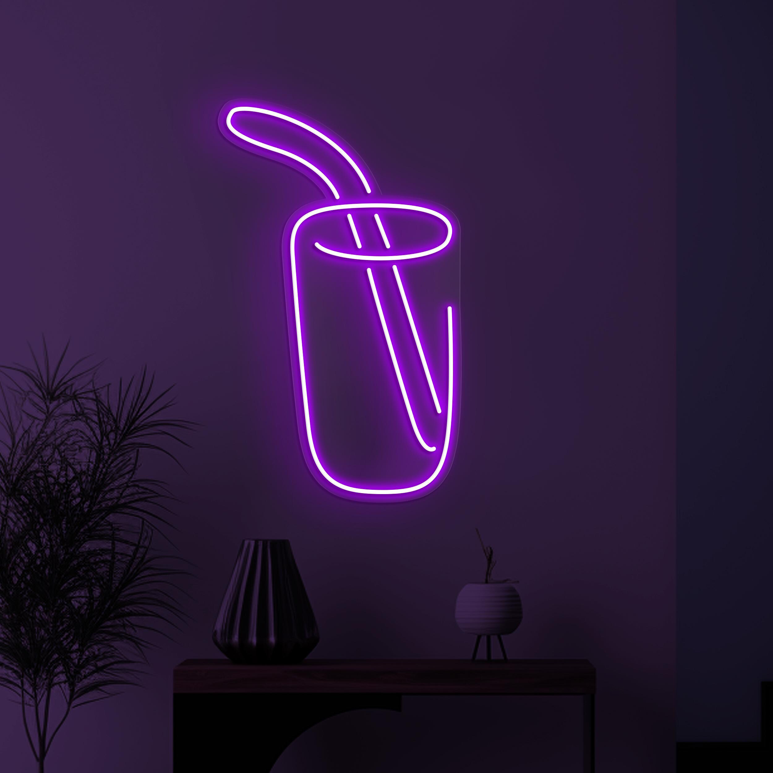 Juice Neon Sign, Drink LED Light, Drink Cup Wall Art, Cup with Straw Wall Decor, Cafe & Bar Neon Light, Juice Shop Decor, Drink Corner Sign