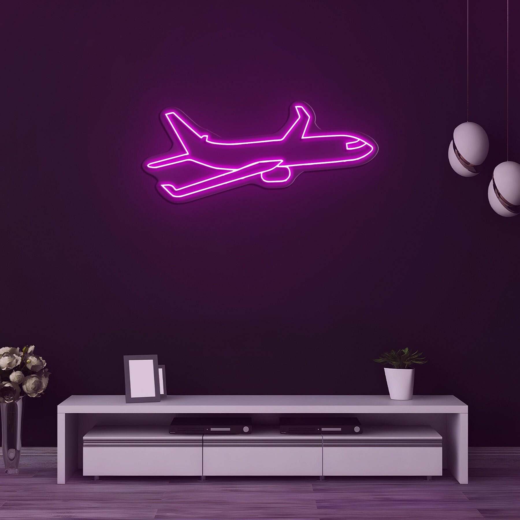 Airplane Neon Sign, Aviation Decor for Bedroom, Hotel, Cafe, Wedding, Birthday Party Gifts, Neon Art for Home or Office, Pilot Gift Idea