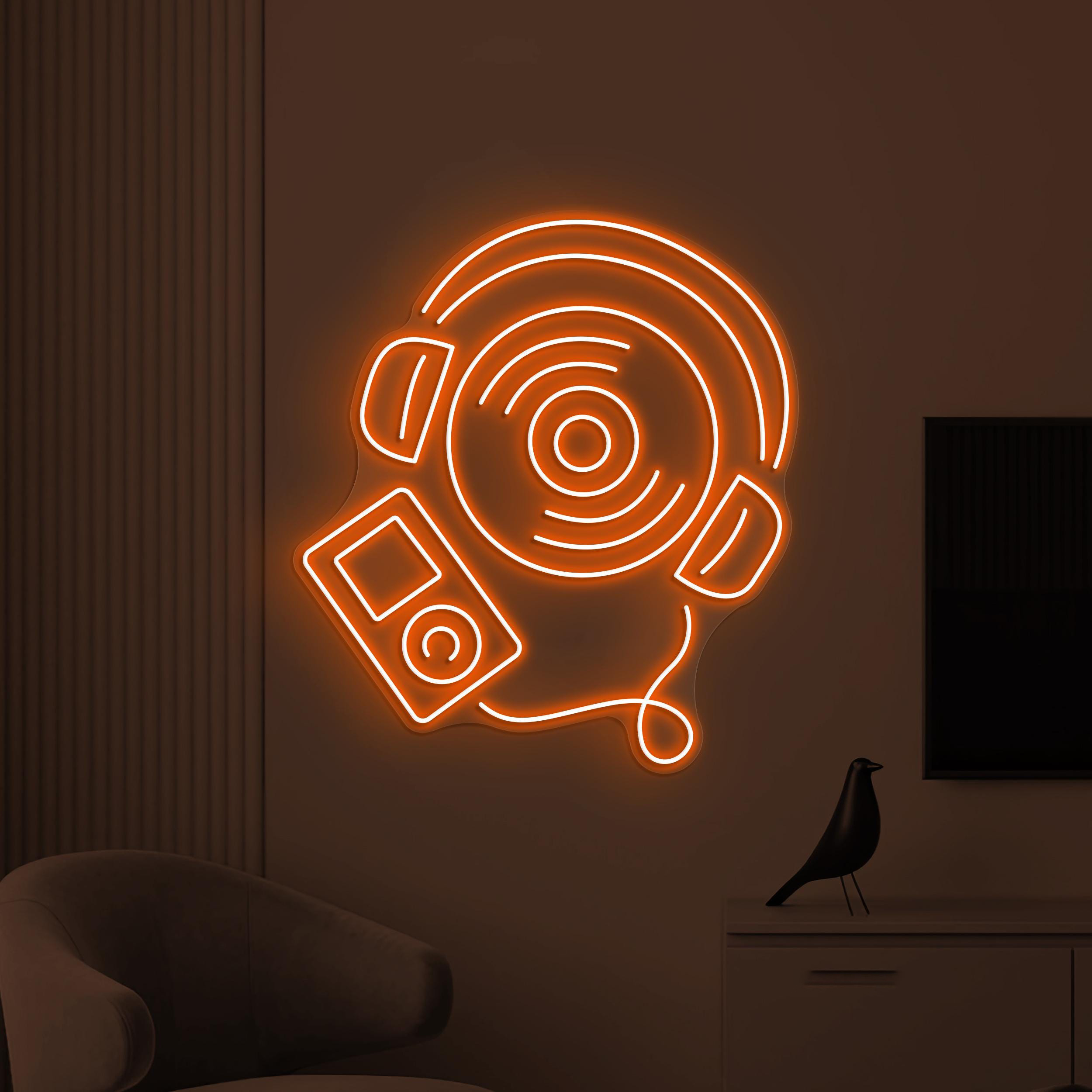 Music Neon Sign, Headphone LED Light, Headphone With Mobile Wall Art, Music Lover Wall Decor, Dance Club Neon Light, Music Studio Neon Sign