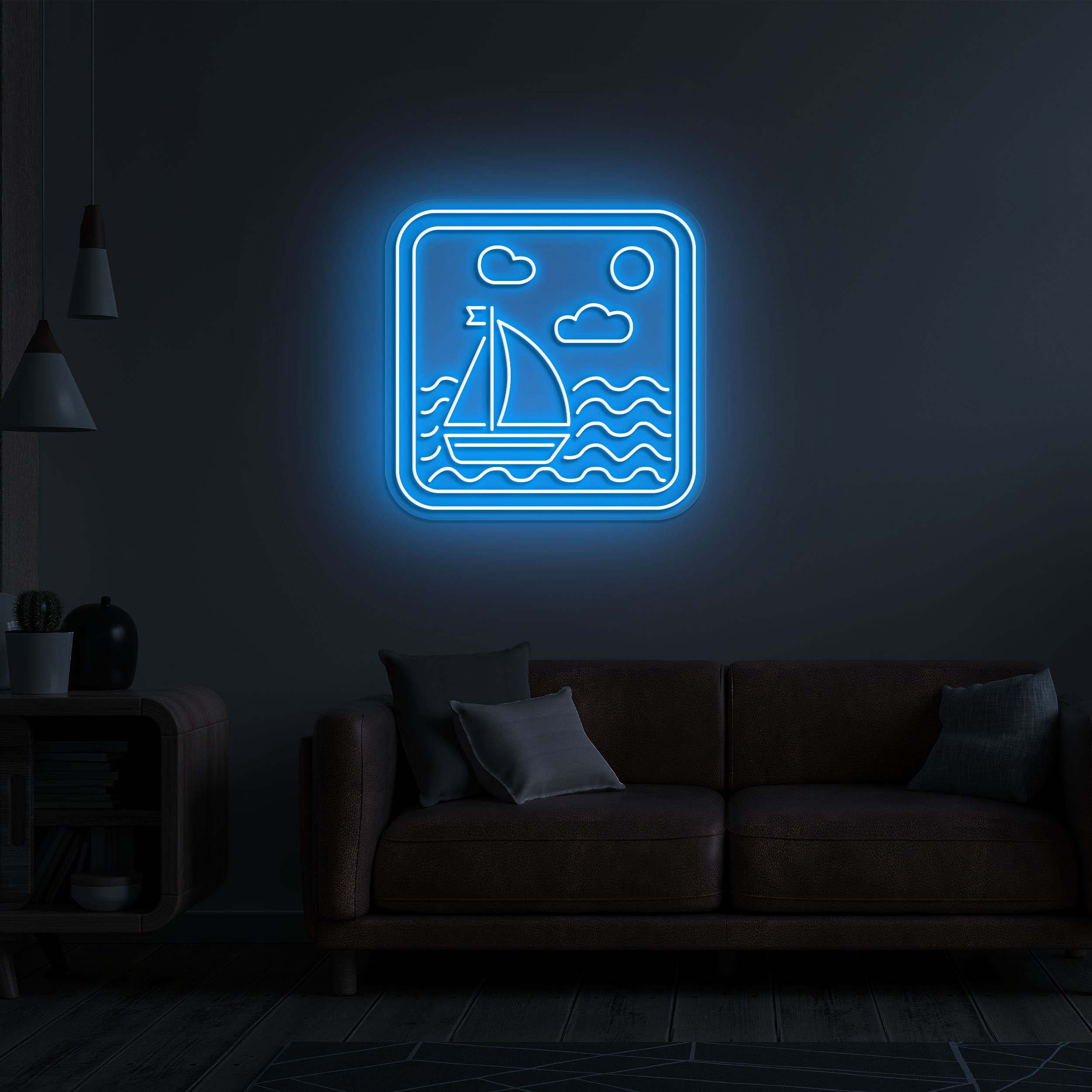 Sailboat Neon Sign, Sailboat in Sea Frame Sign, Boat Neon Light, Sea Ship Neon Light, Wall Decor for Beach Lovers, Beach House Decor, Gift
