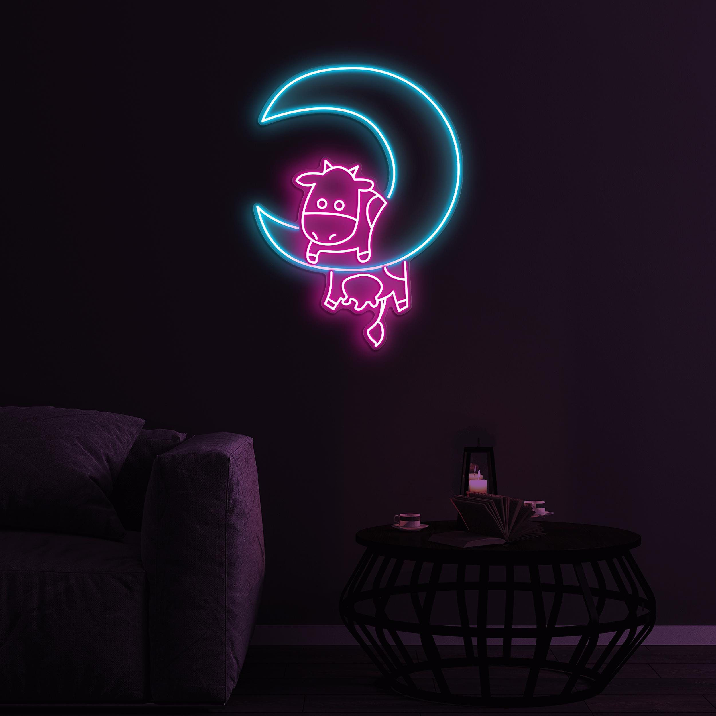 Cow With Moon Neon Sign, Cow on Moon LED Light, Cow Moon Wall Art, Farmer Lover Gifts, Cow Farm Wall Art, Gifts For Kids, Kids Room Decor