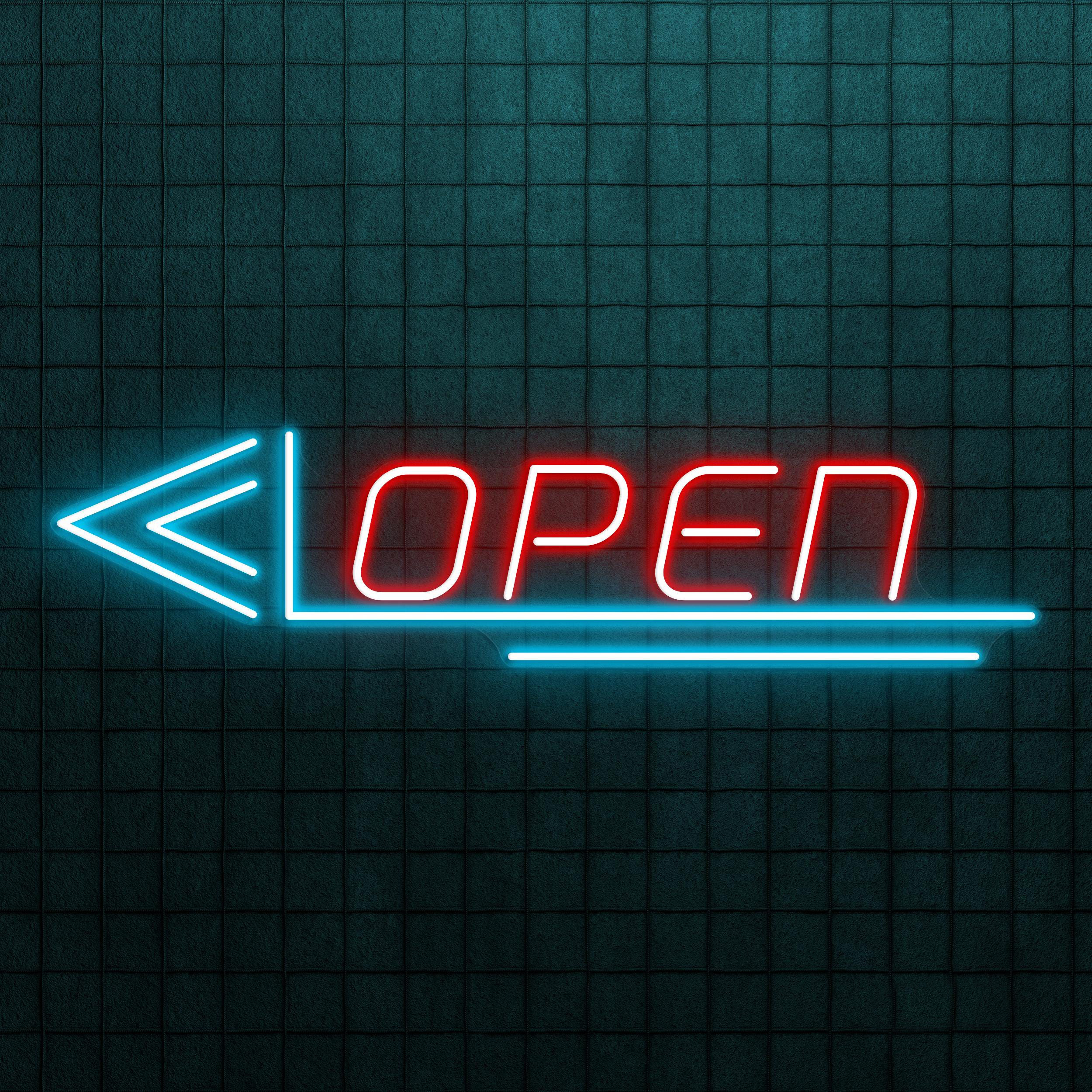Open Neon Sign, Open LED Light, Open Arrow Wall Decor, Business Logo Wall Art, Directional Open Neon Sign, Personalized Open Neon Sign
