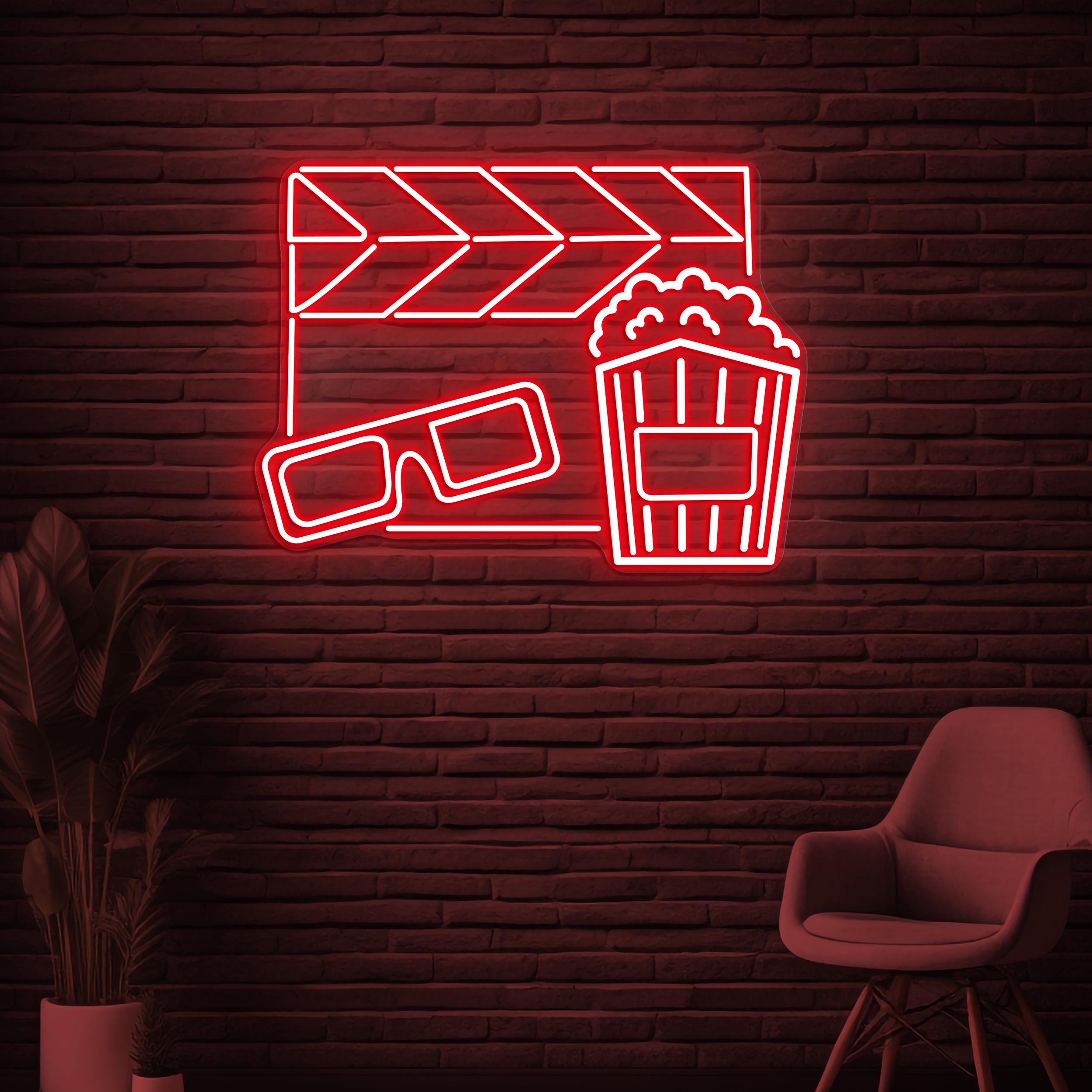 Movie Night Neon Sign, Movie Night LED Light, Cinema Room Decor, Movie Neon Art, Cinema Popcorn & Glasses Sign, Movie Lover Gift, Cinema Art
