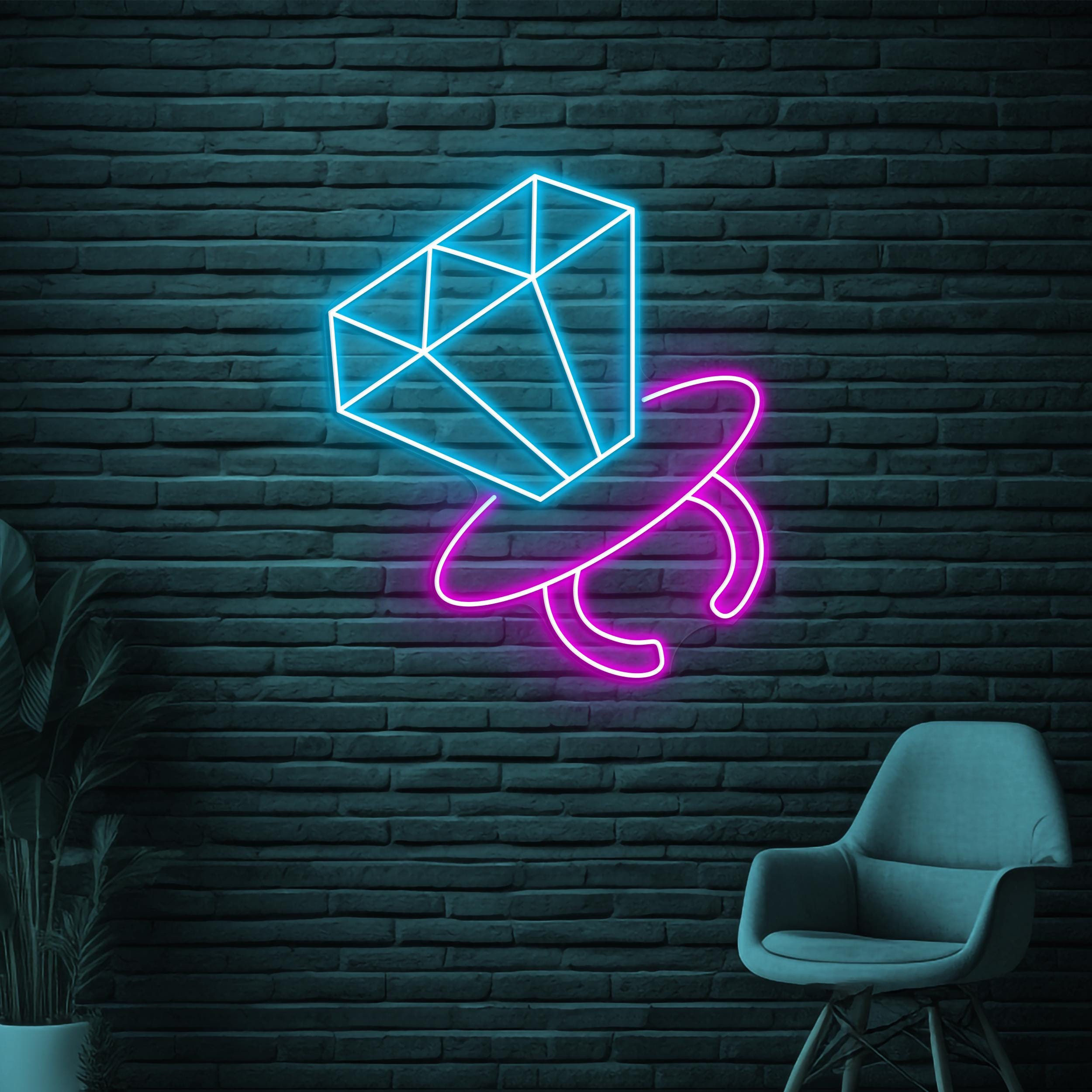 Diamond Ring Neon Sign, Diamond Ring LED Light, Engagement Ring Wall Decor, Romantic Wall Art, Decor for Engagement Party, Gift For Couple