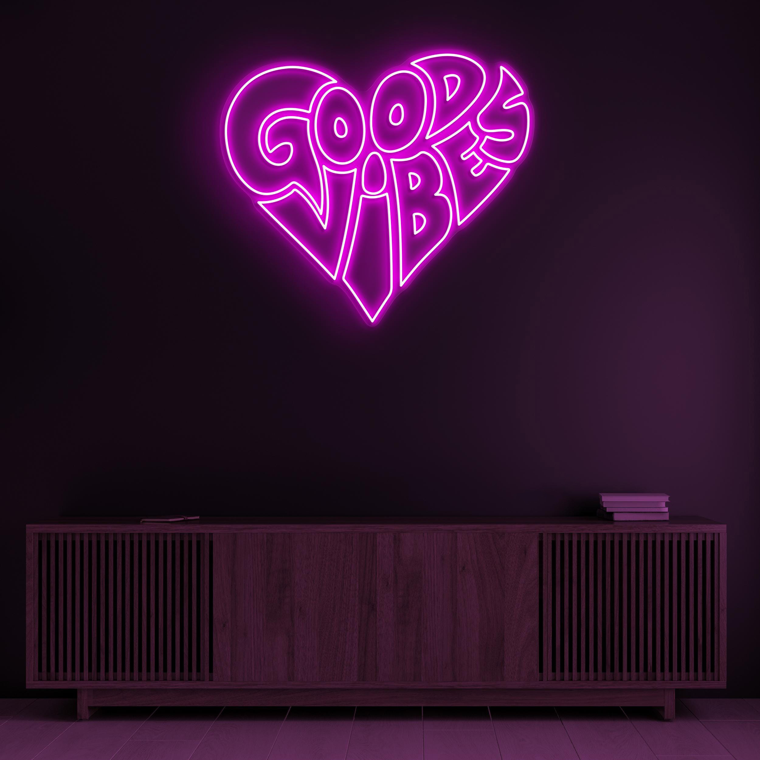 Good Vibes Neon Sign, Good Vibes LED Light, Heart Wall Decor, Good Vibes Love Wall Art, Party Neon Light, Home Wall Decor, Cafe Led Sign