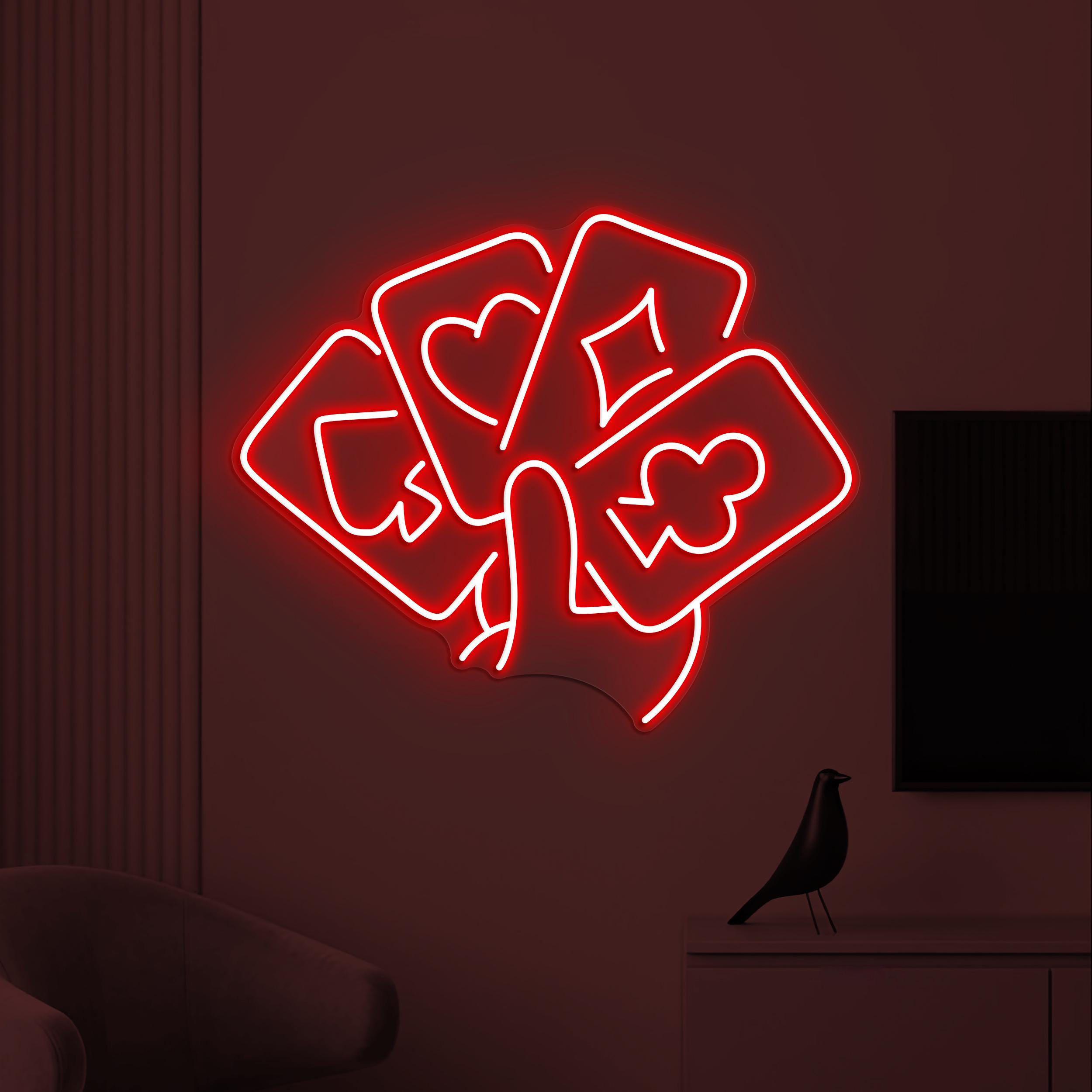 Poker Cards Neon Sign, Playing Cards LED Light, Casino Cards Wall Decor, Game Room Wall Art, Poker Room Neon Light, Home Wall Led Sign, Gift