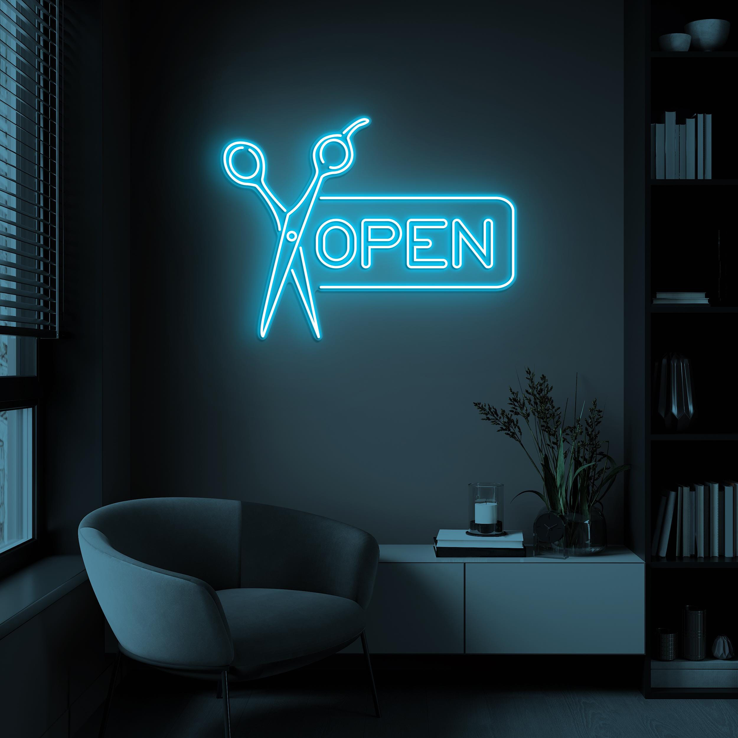 Open Neon Sign, Open Scissors LED Light, Scissors LED Sign, Neon Art, Hair Salon Open Wall Art, Barber Shop Decor, Beauty Salon Door Sign